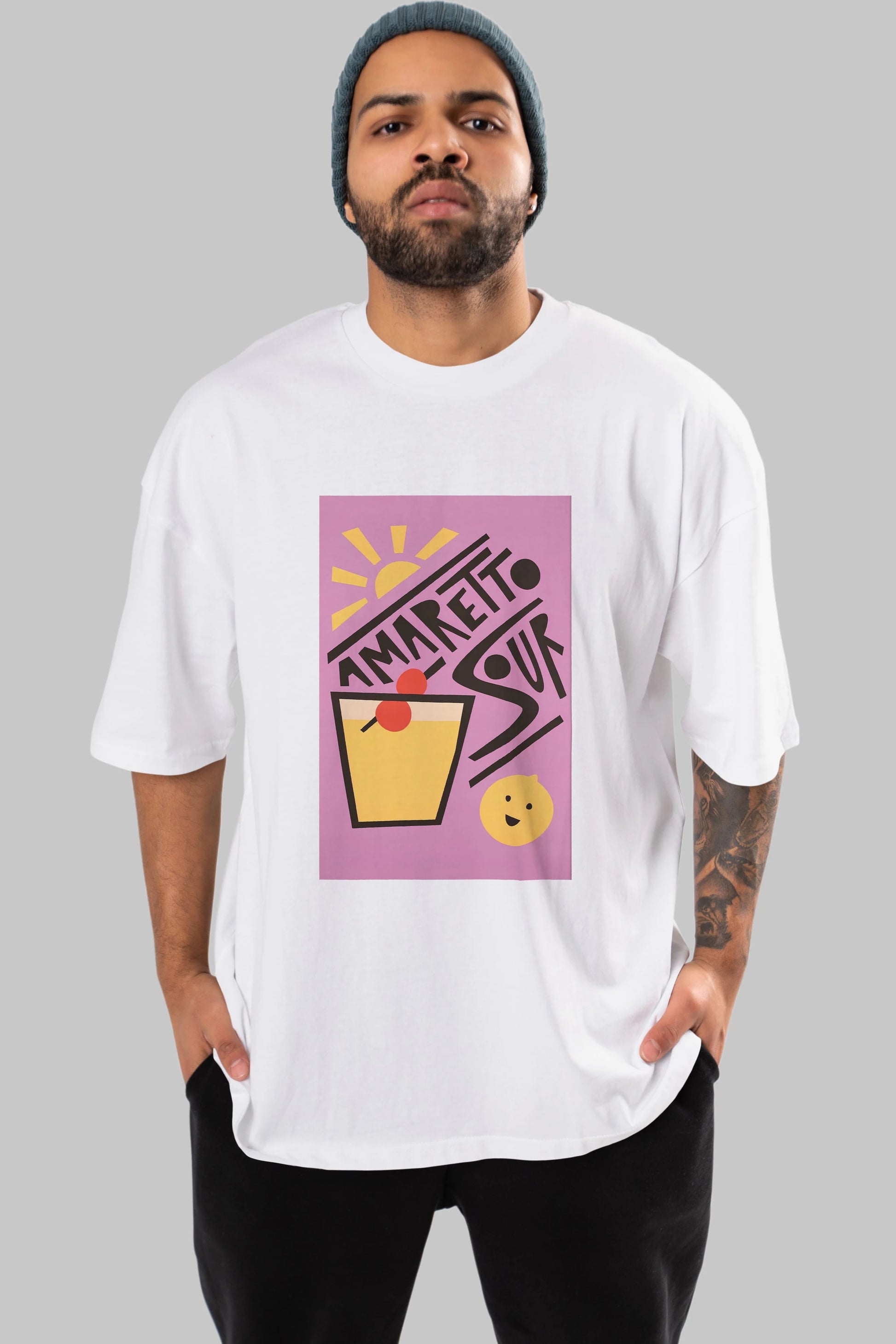 Amaretto Sour Ön Baskılı Oversize t-shirt Erkek Kadın Unisex %100 Pamuk Bisiklet Yaka tişort