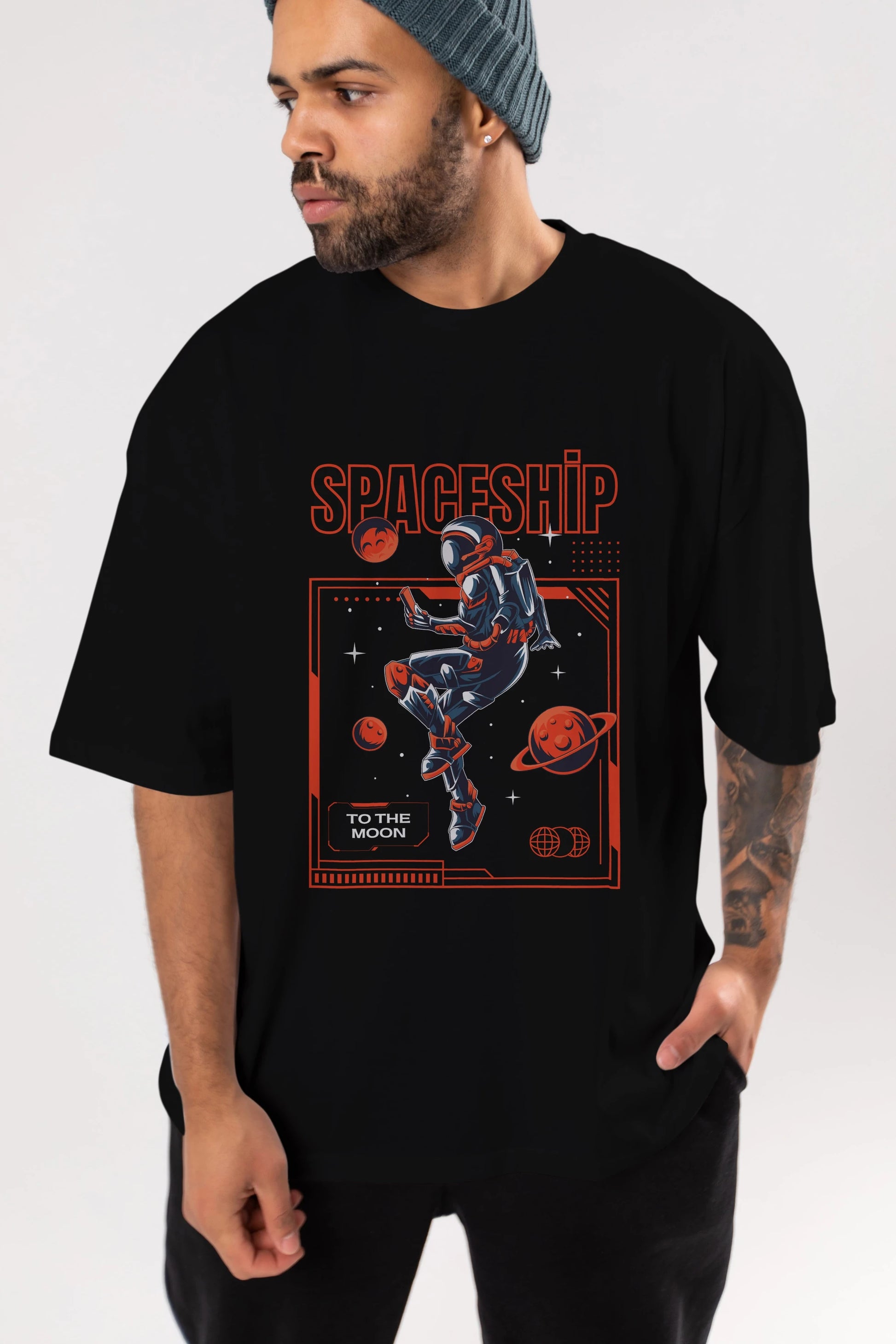 Spaceship Ön Baskılı Oversize t-shirt Erkek Kadın Unisex