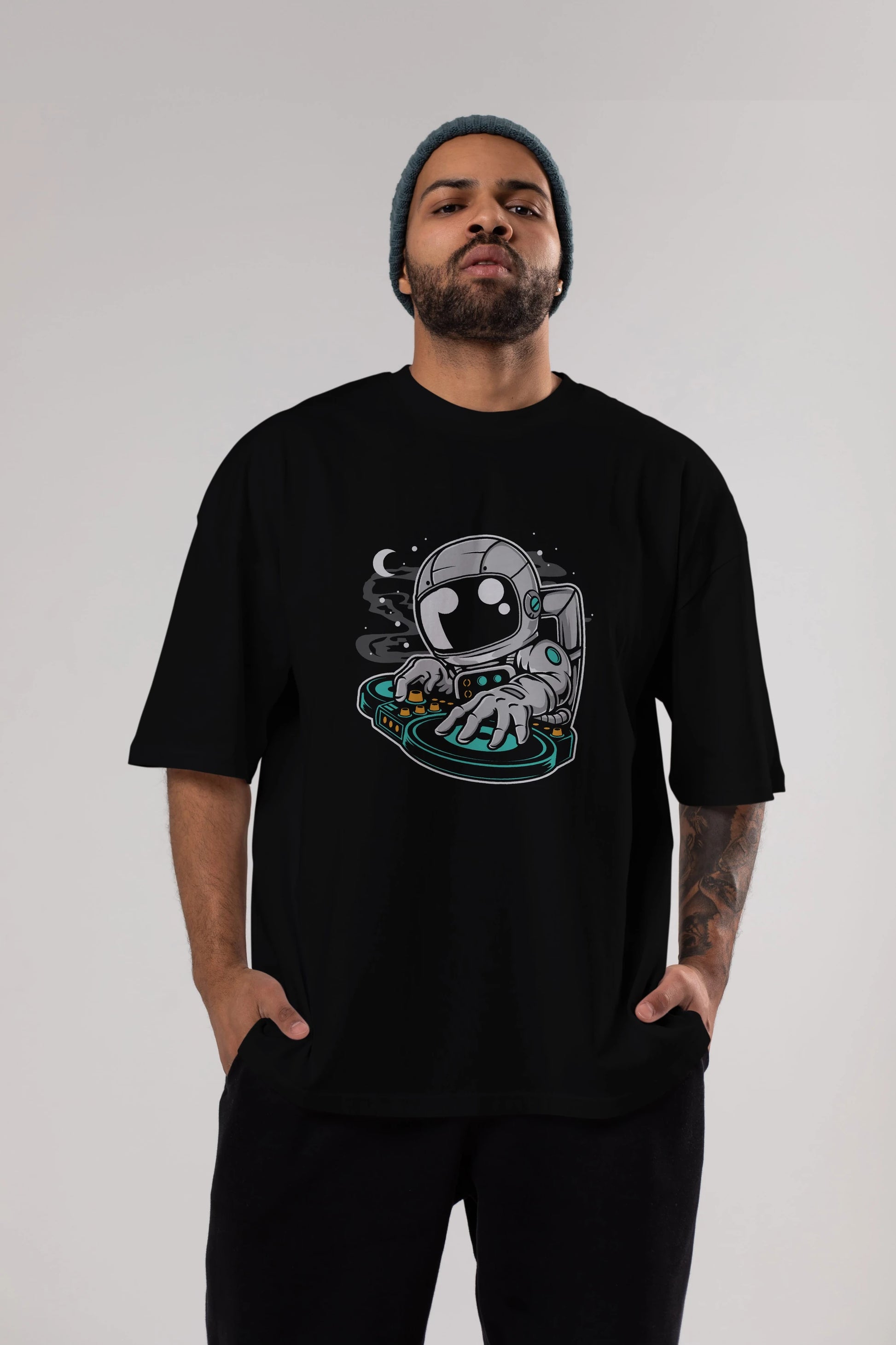 Astronaut DJ Ön Baskılı Oversize t-shirt Erkek Kadın Unisex