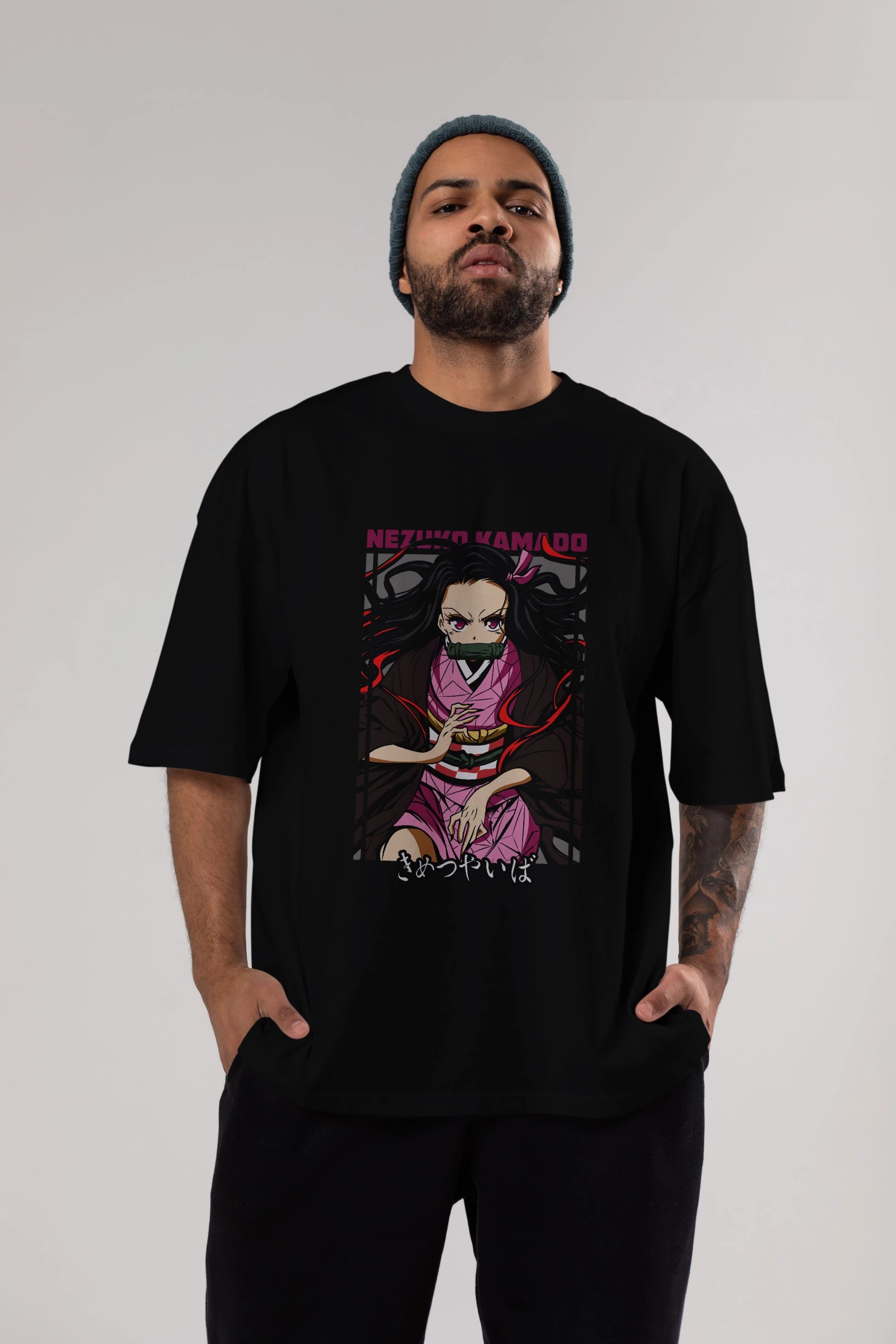 Nezuko Kamado 1 Anime Ön Baskılı Oversize t-shirt %100 pamuk Erkek Kadın Unisex