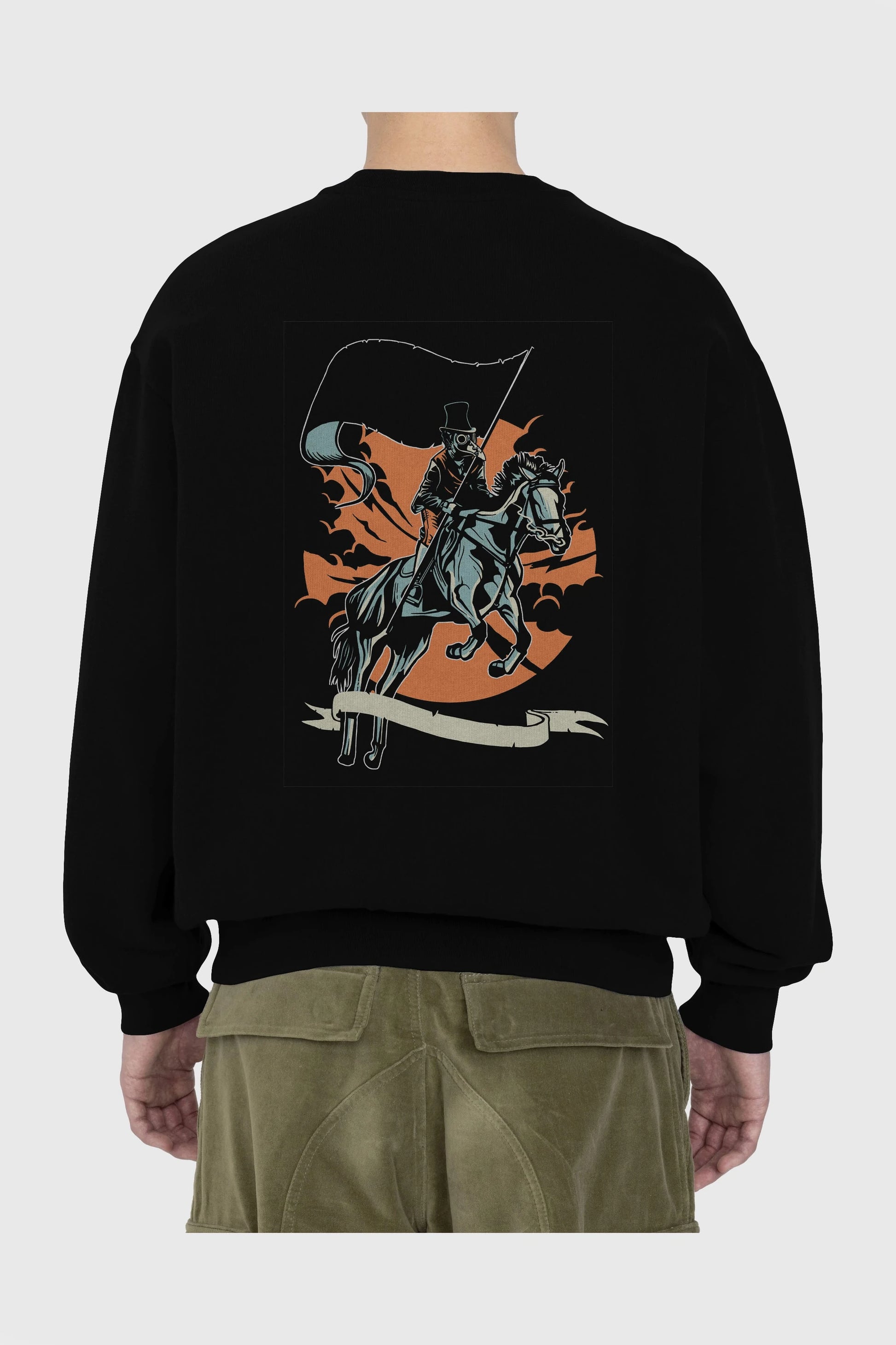 Plague Doctor Arka Baskılı Oversize Sweatshirt Erkek Kadın Unisex