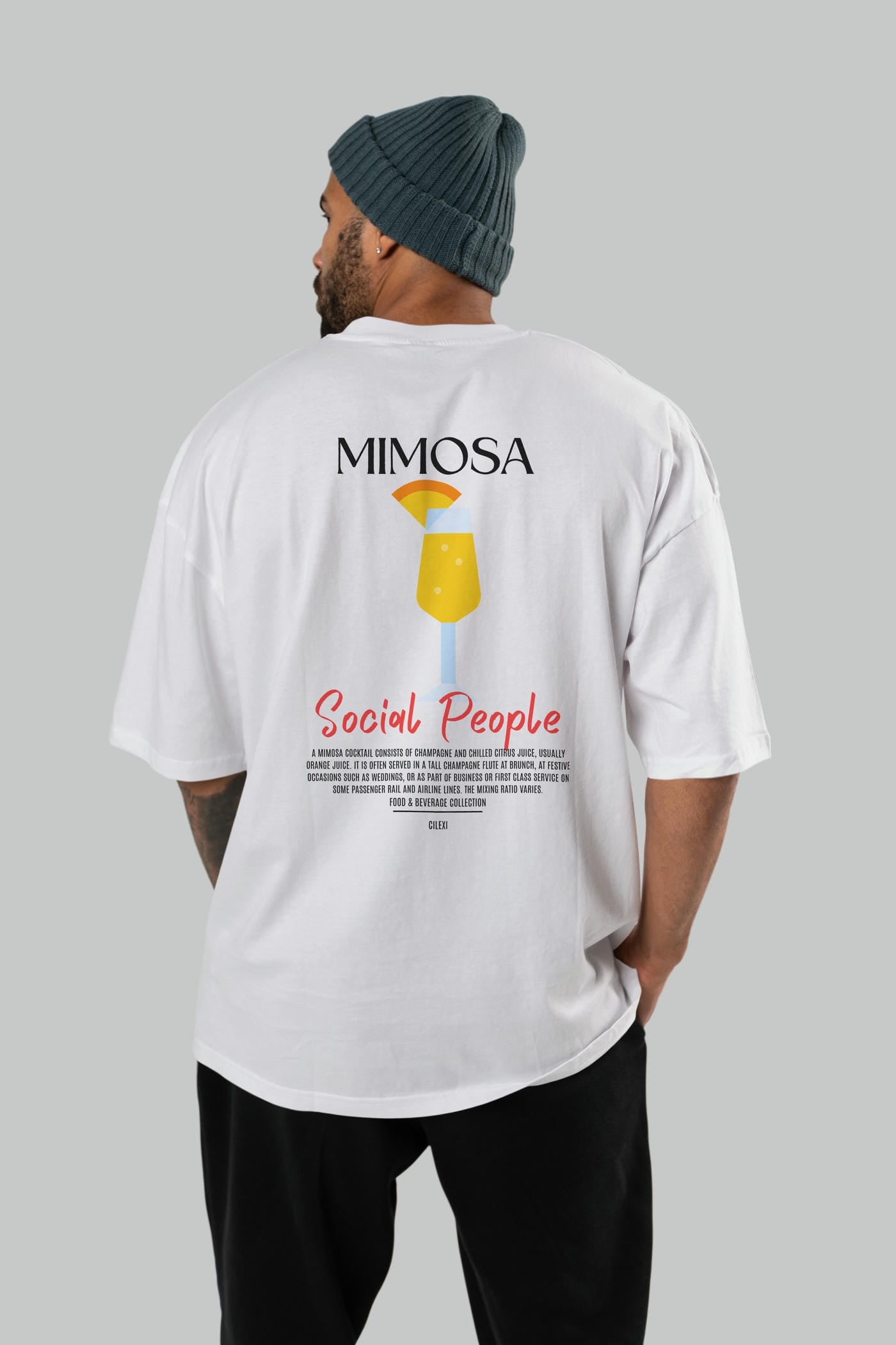 Mimosa Kokteyl Serisi Baskılı Oversize t-shirt Erkek Kadın Unisex %100 Pamuk Bisiklet Yaka tişort
