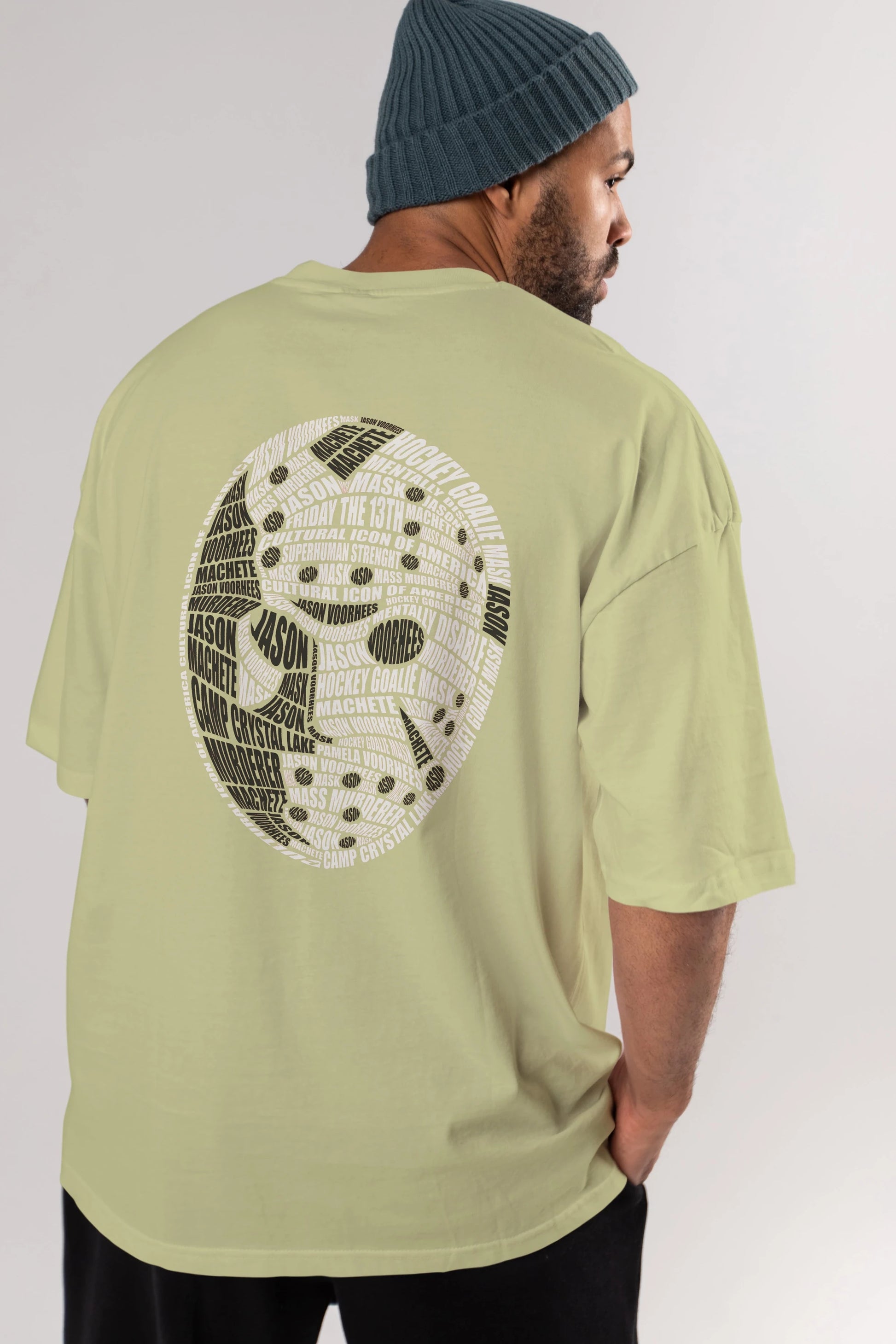 Jason Voorhees Calligram Arka Baskılı Oversize t-shirt %100 pamuk Erkek Kadın Unisex