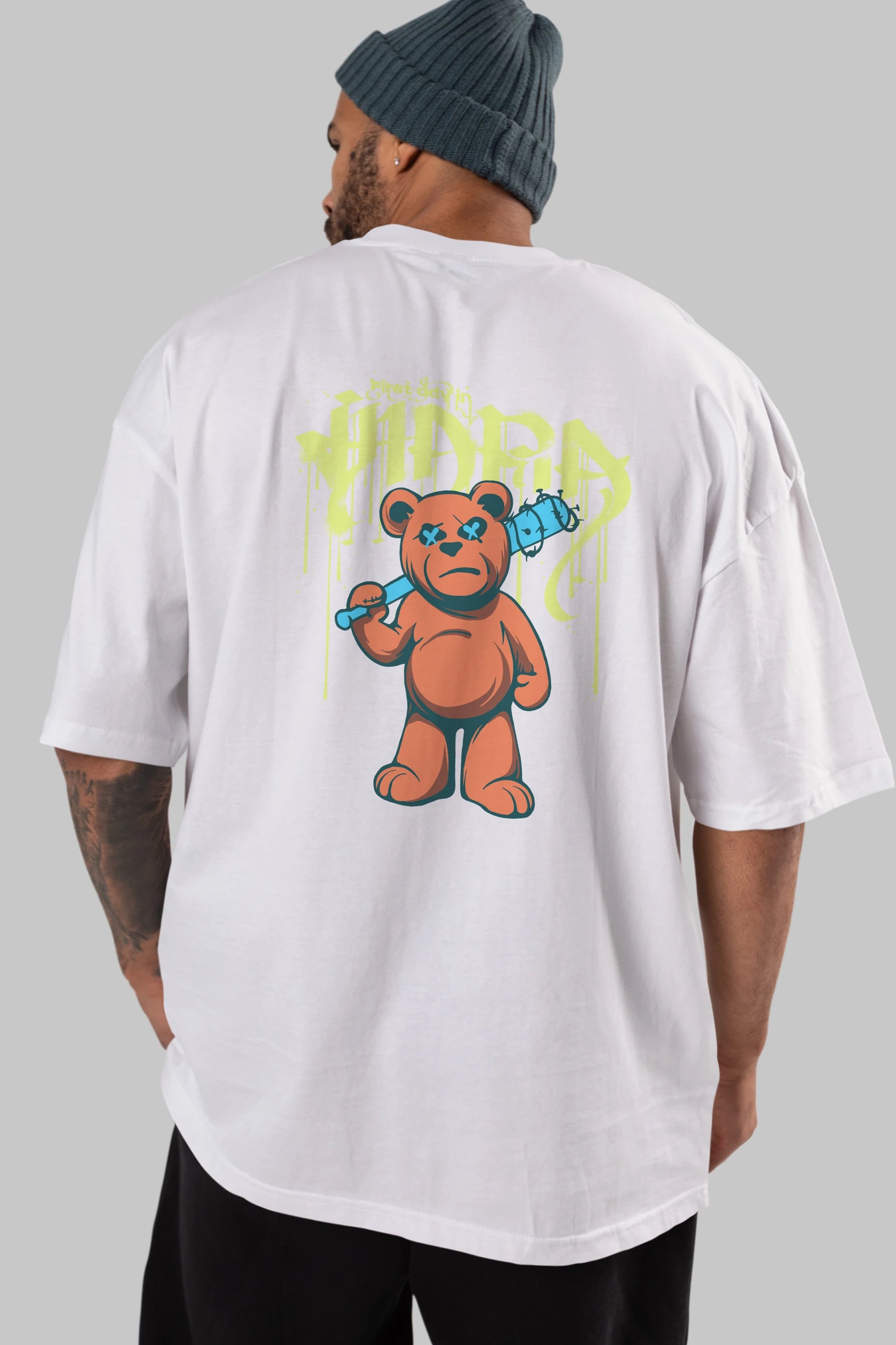 Hidra Bear Arka Baskılı Oversize t-shirt Erkek Kadın Unisex