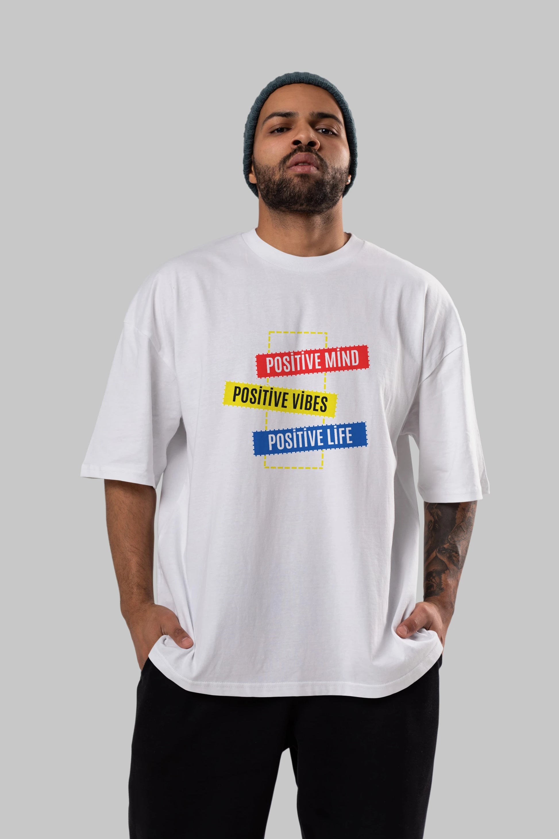 Positive Mind Vibes Lifes Ön Baskılı Oversize t-shirt Erkek Kadın Unisex
