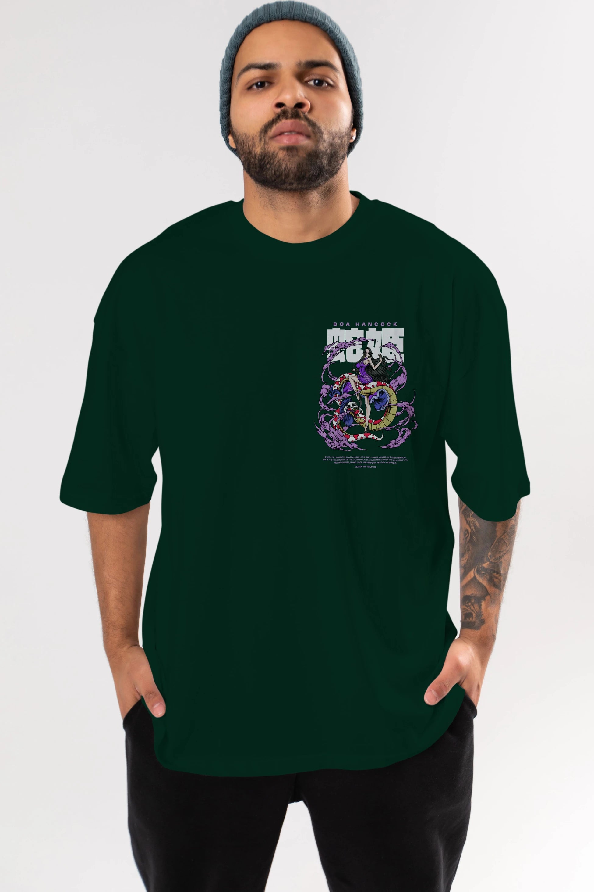 Boa Hancock Ön Sol Baskılı Oversize t-shirt Erkek Kadın Unisex %100 Pamuk Bisiklet Yaka tişort