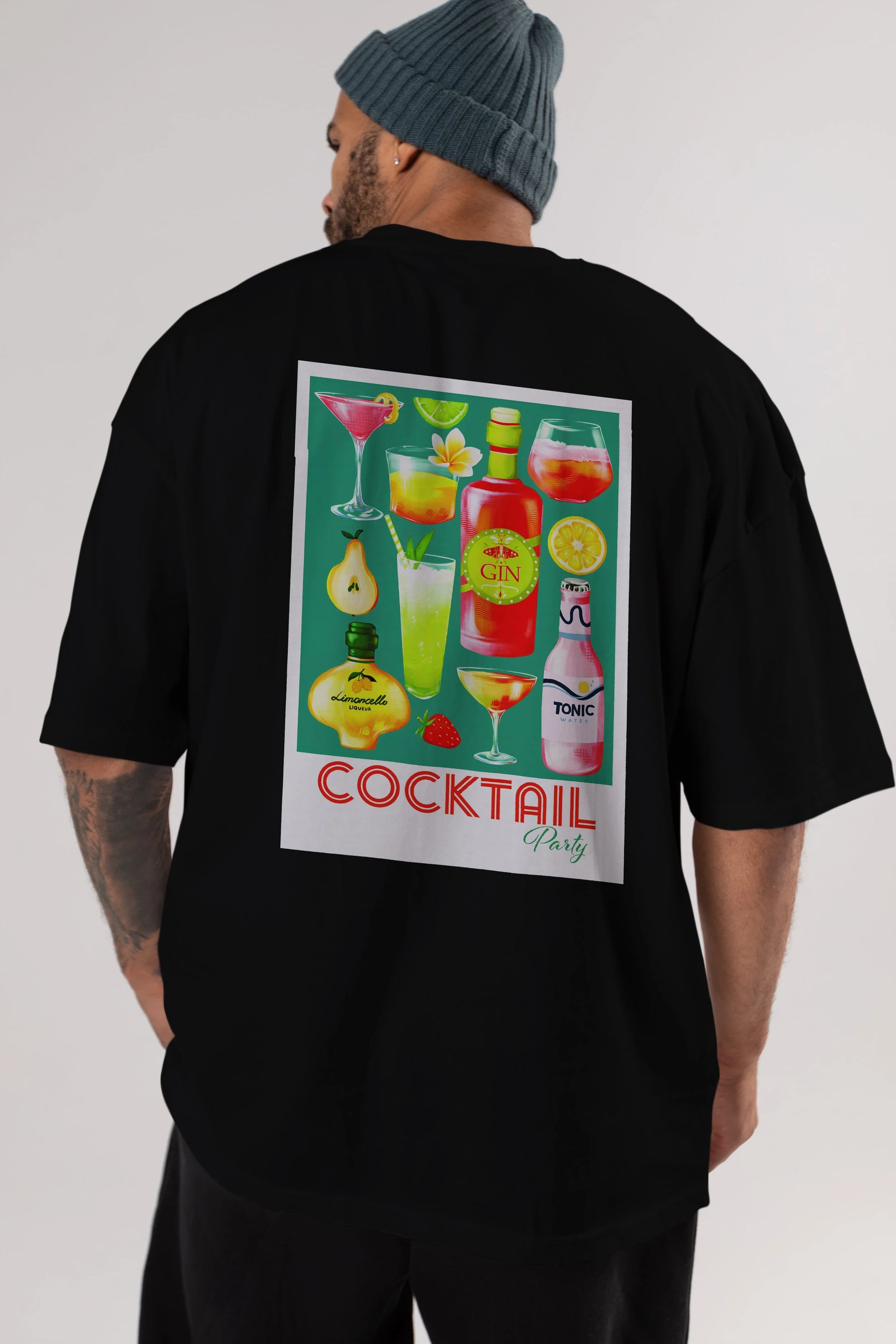 Cocktail Party 2 Arka Baskılı Oversize t-shirt Erkek Kadın Unisex %100 Pamuk Bisiklet Yaka tişort
