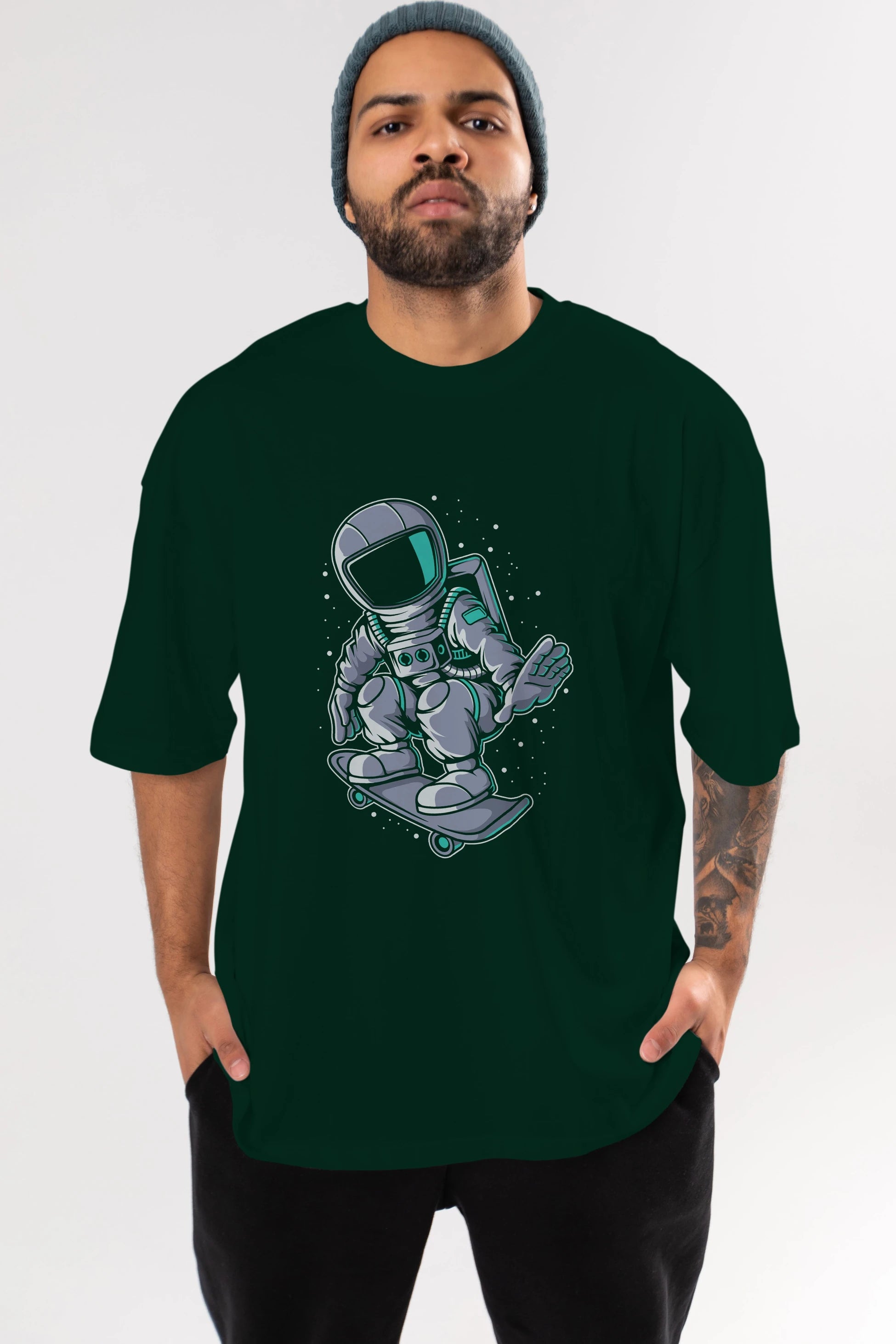 Astronaut Skater Ön Baskılı Oversize t-shirt Erkek Kadın Unisex