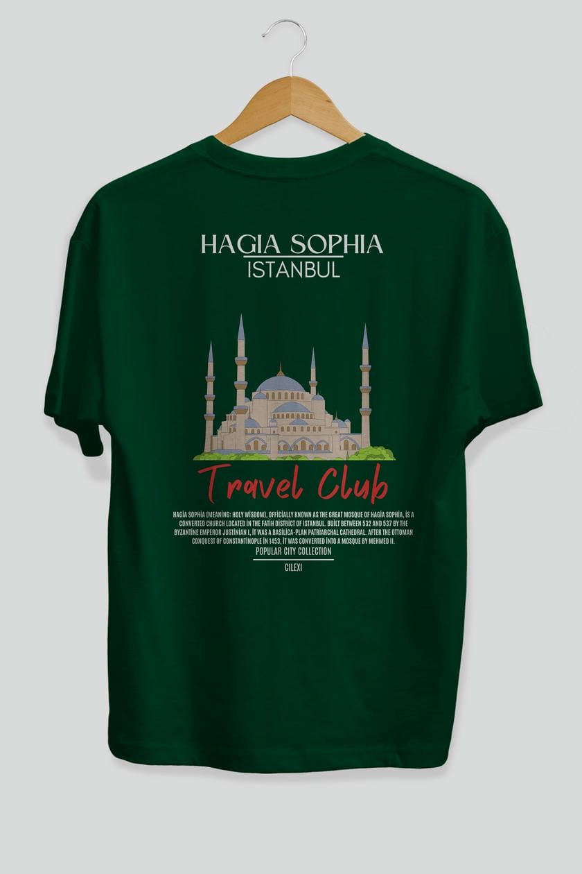 Hagia Sophia İstanbul Arka Baskılı Oversize t-shirt Erkek Kadın Pamuk Bisiklet Yaka tişort