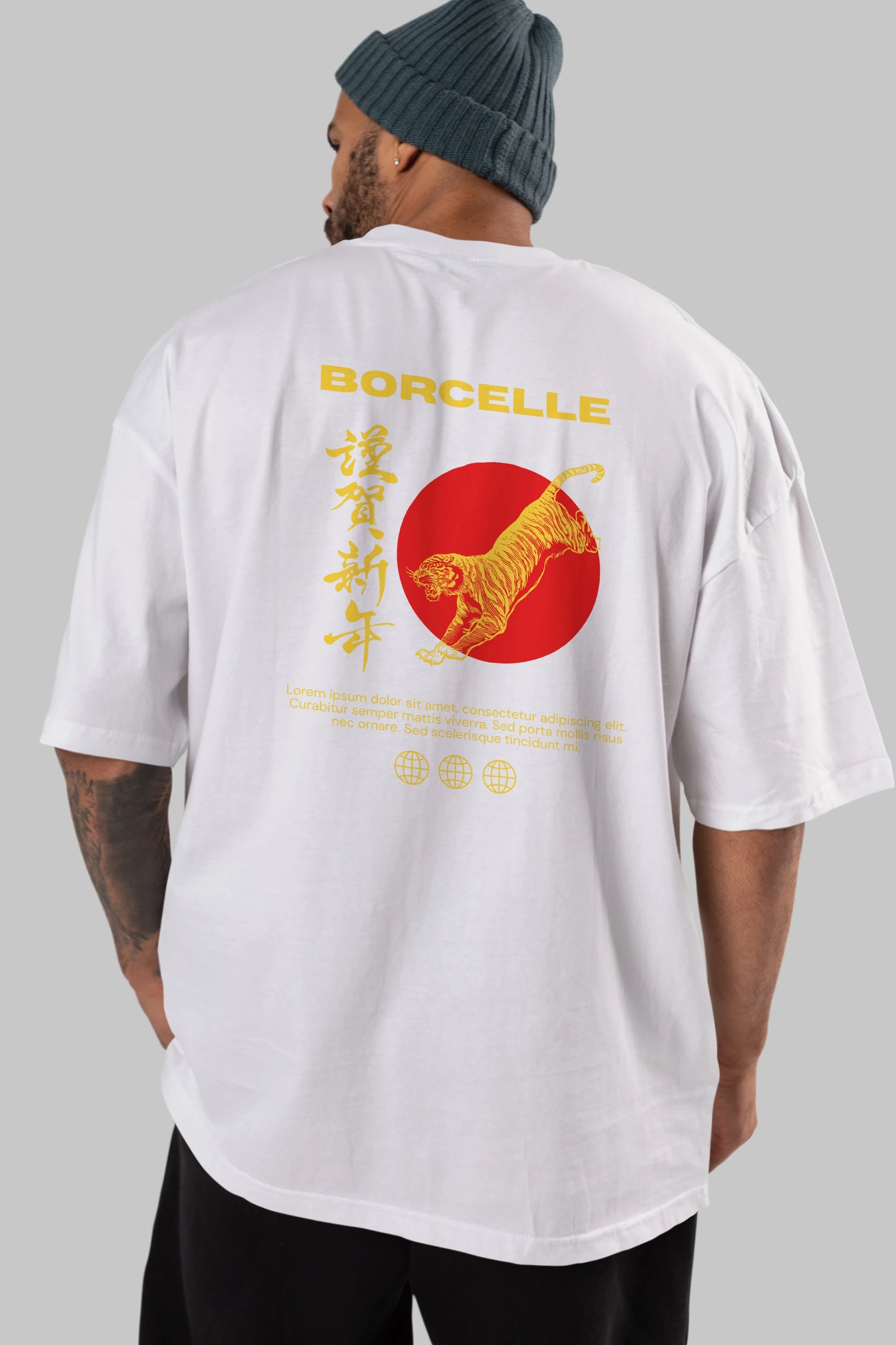 Borcelle Tiger Streetwear Arka Baskılı Oversize t-shirt Erkek Kadın Unisex