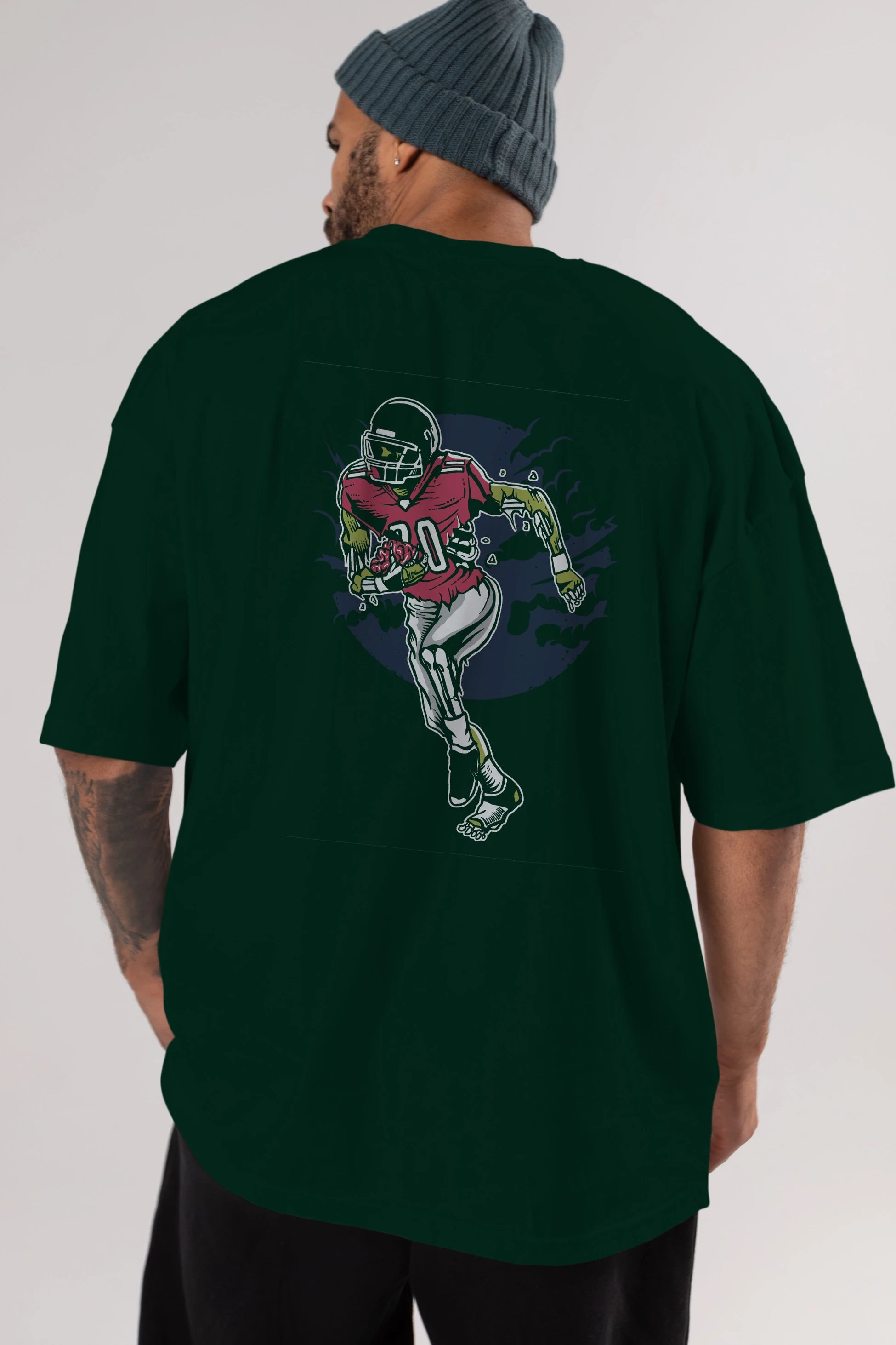 Zombie Football Arka Baskılı Oversize t-shirt Erkek Kadın Unisex %100 Pamuk