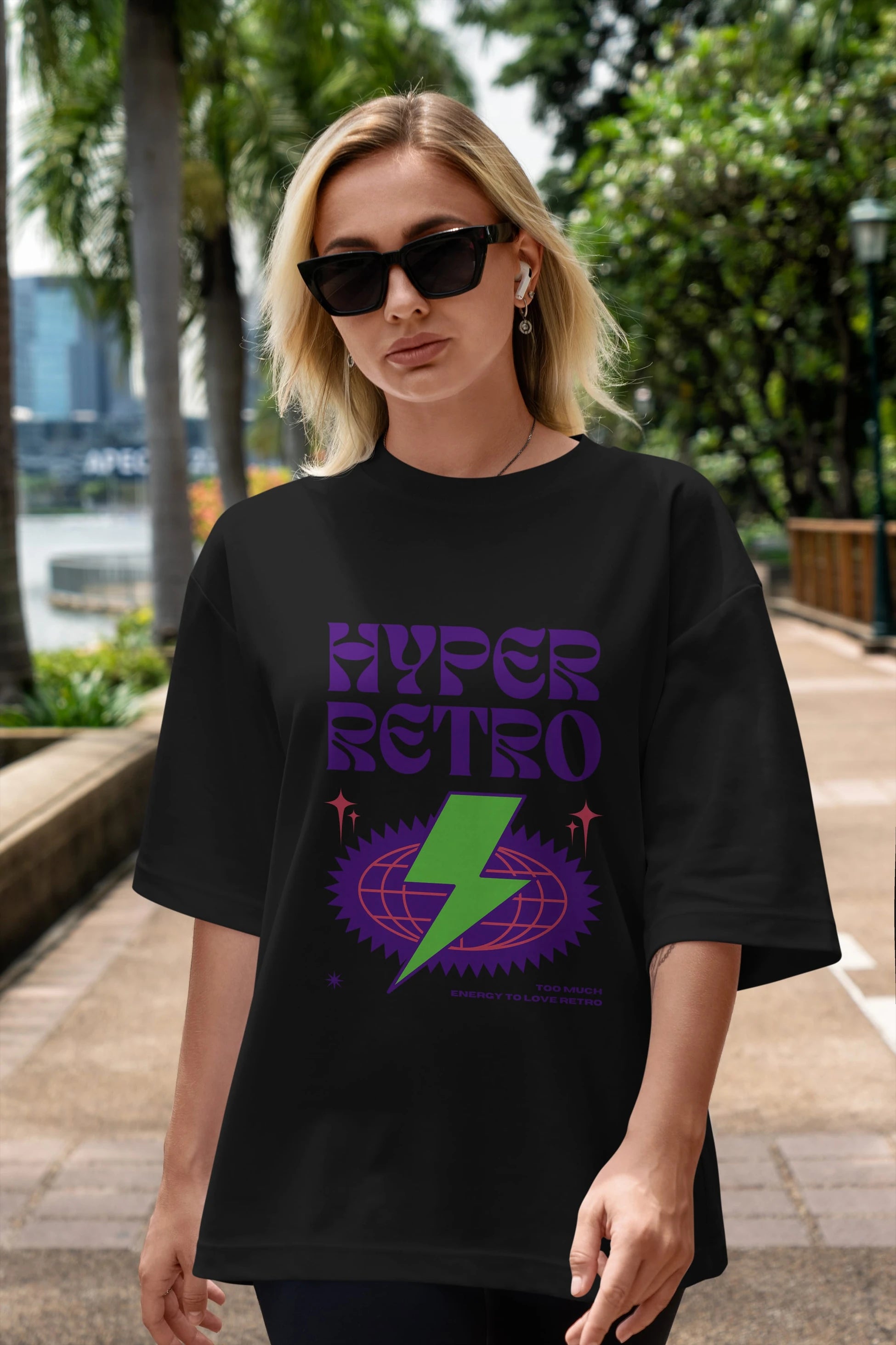 Hyper Retro Yazılı Ön Baskılı Oversize t-shirt Erkek Kadın Unisex