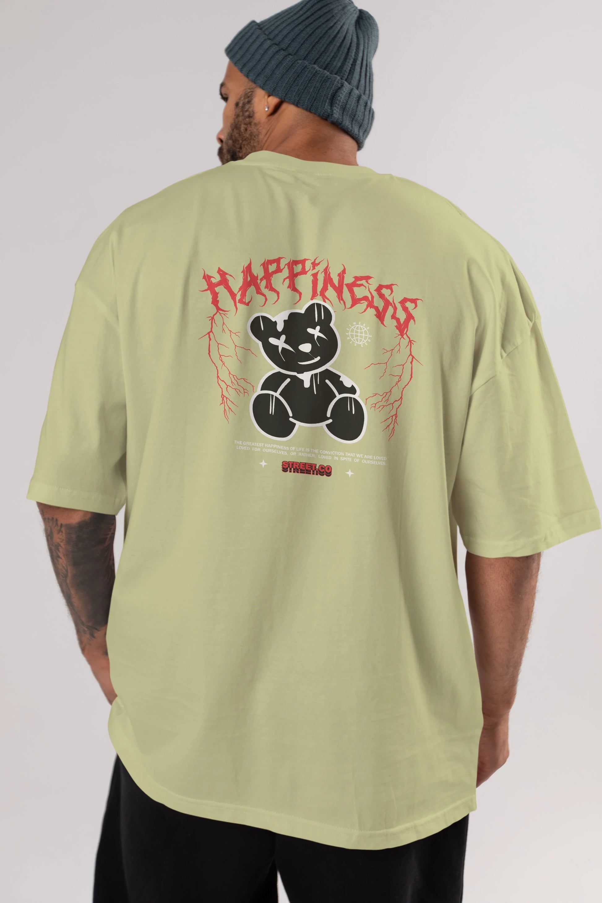 Happiness Bear Arka Baskılı Oversize t-shirt Erkek Kadın Unisex