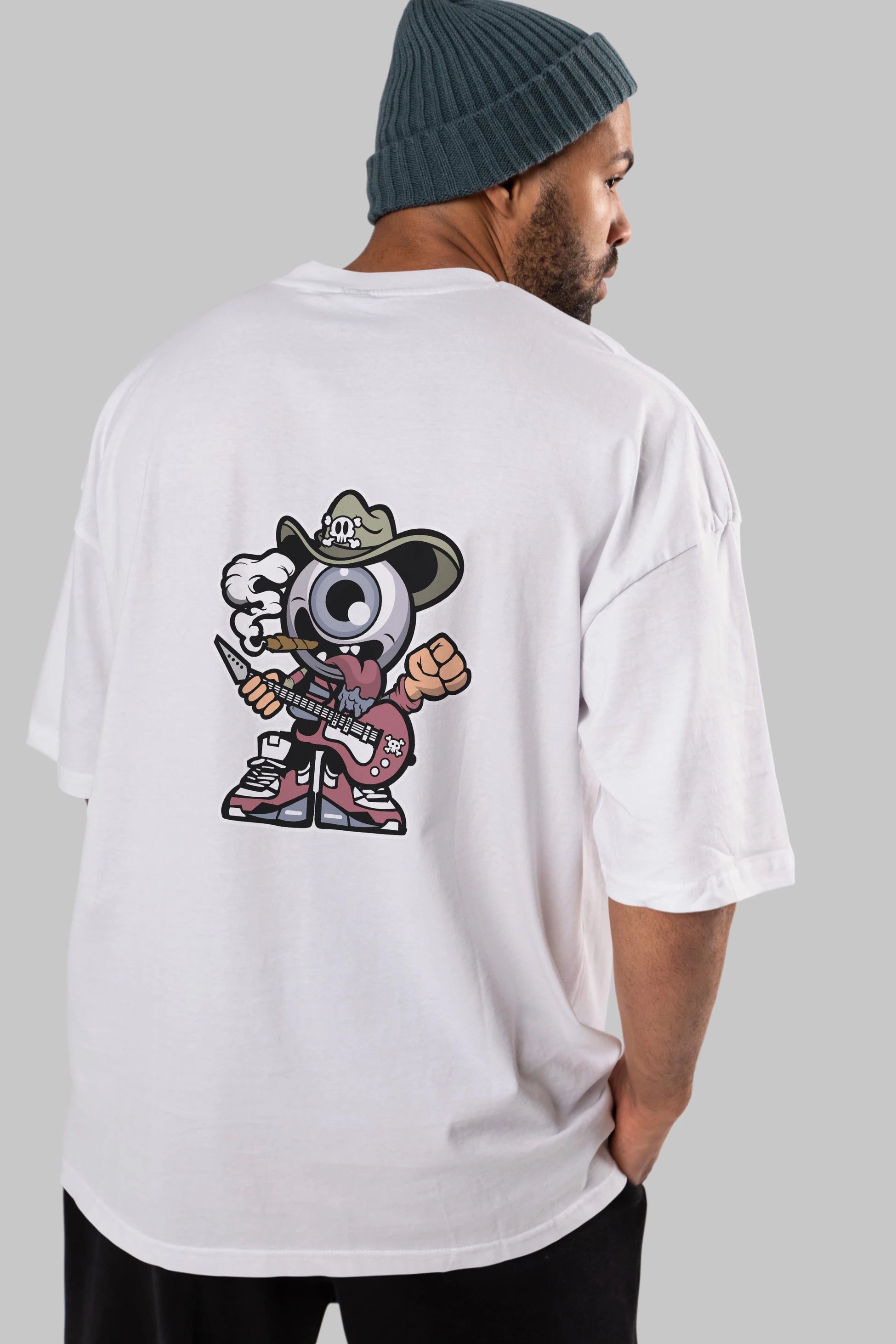 Eyeball Rockstar Cowboy Arka Baskılı Oversize t-shirt Erkek Kadın Unisex %100 Pamuk tişort