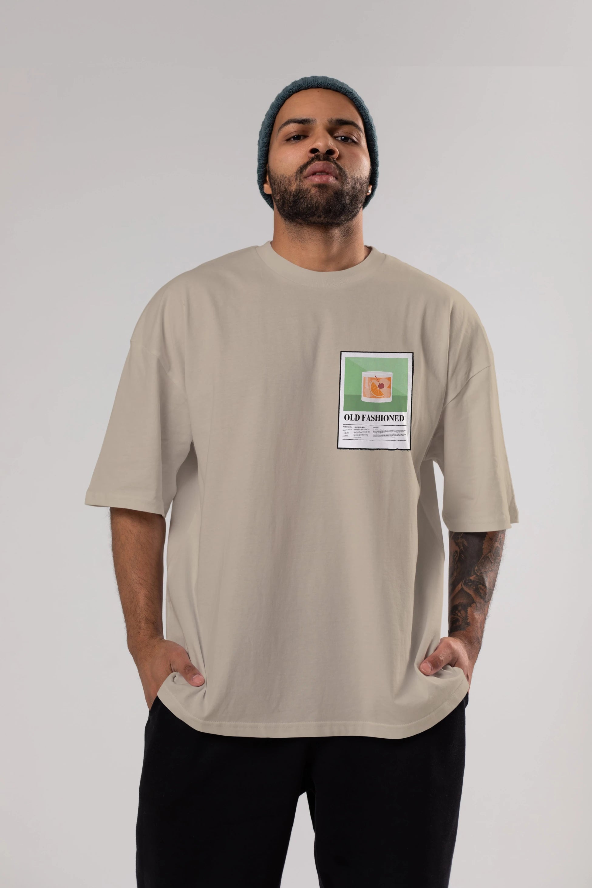 Old Fashioned Ön Sol Baskılı Oversize t-shirt Erkek Kadın Unisex %100 Pamuk Bisiklet Yaka tişort