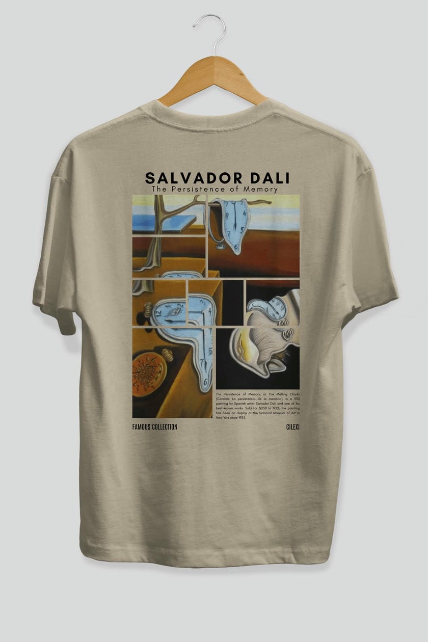 Salvador Dali Arka Baskılı Oversize t-shirt Erkek Kadın Bisiklet Yaka Pamuk tişort