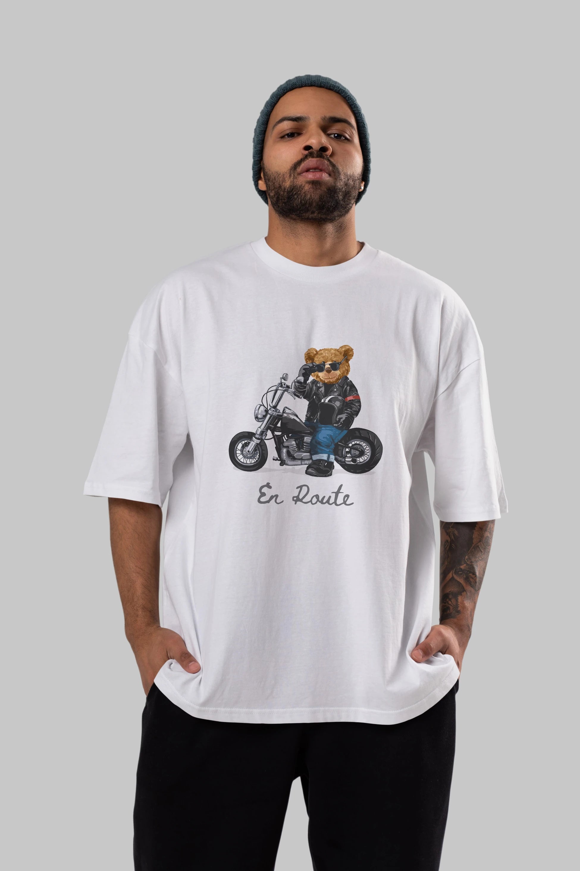 Teddy Bear En Route Ön Baskılı Oversize t-shirt Erkek Kadın Unisex %100 Pamuk
