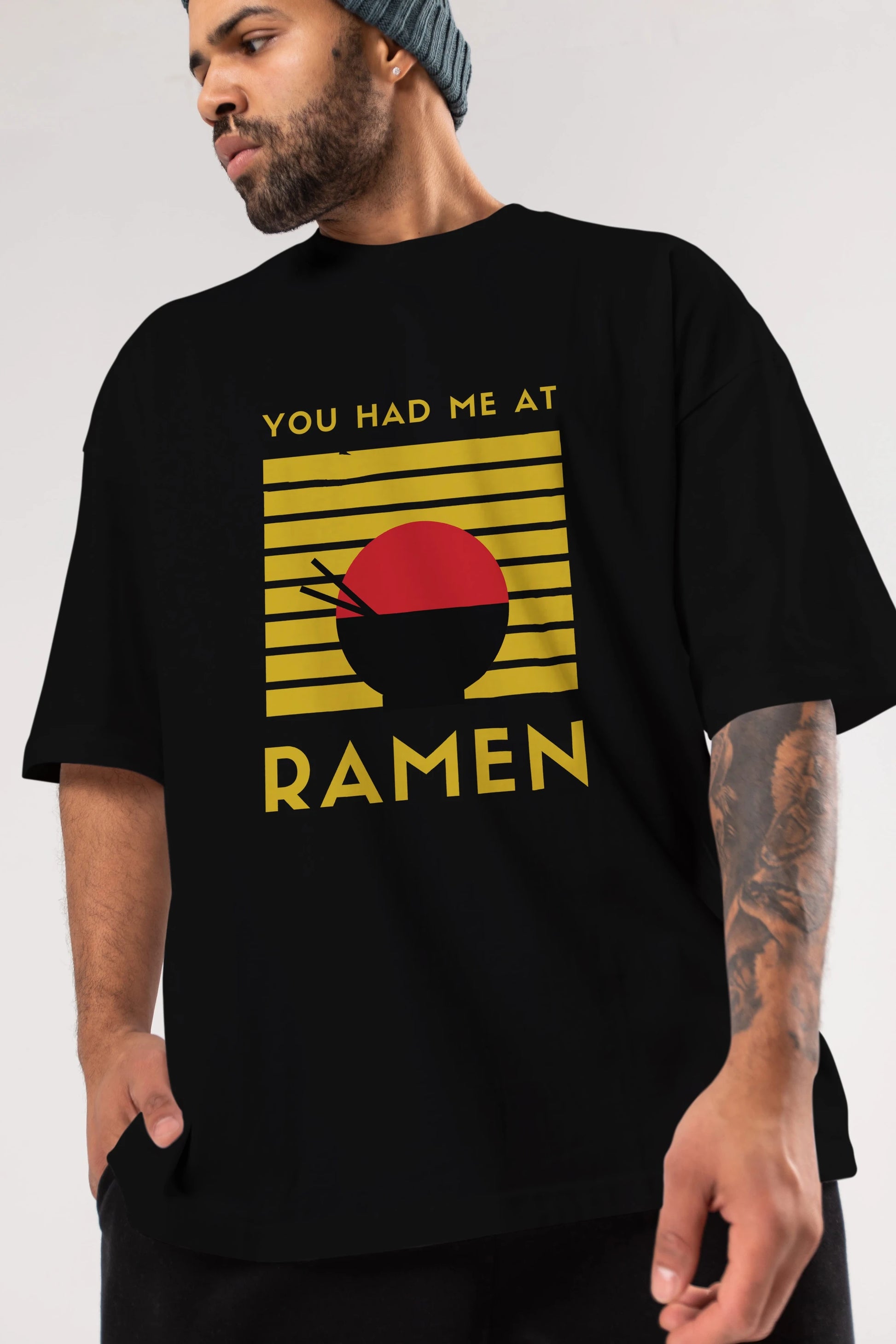 You Had me at Ramen Yazılı Ön Baskılı Oversize t-shirt Erkek Kadın Unisex