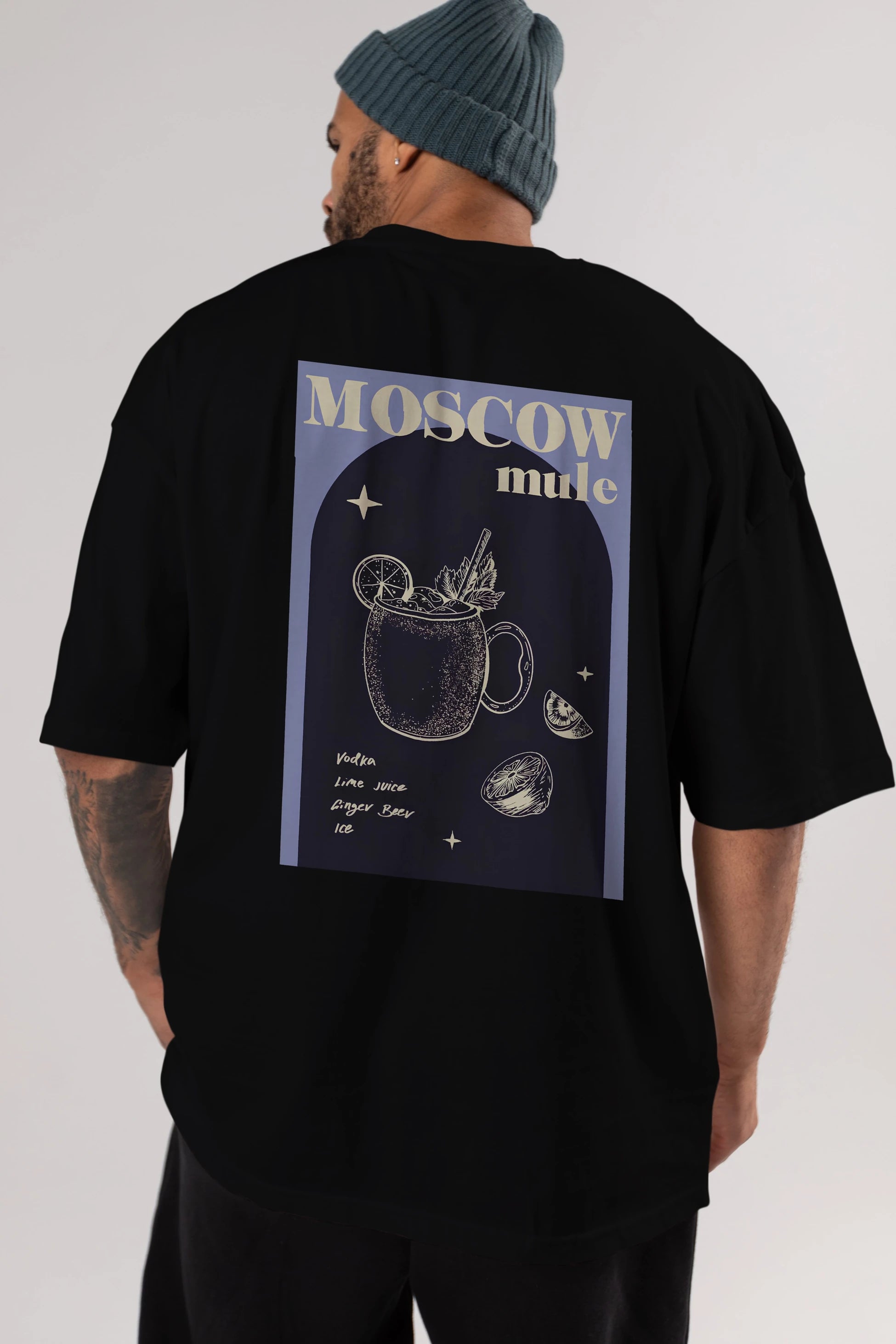 Moscow Mule Arka Baskılı Oversize t-shirt Erkek Kadın Unisex %100 Pamuk Bisiklet Yaka tişort
