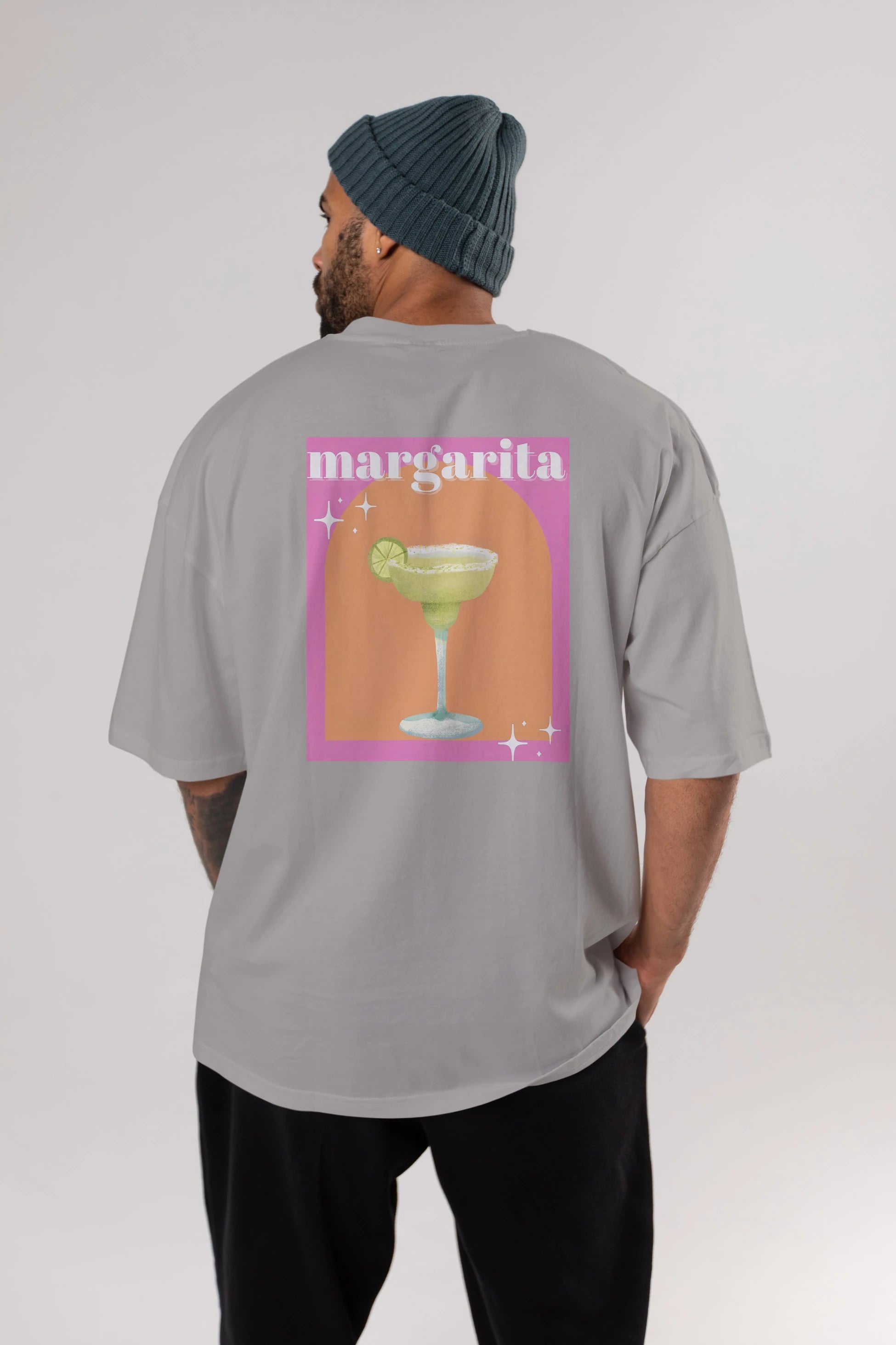 Margarita 7 Arka Baskılı Oversize t-shirt Erkek Kadın Unisex %100 Pamuk Bisiklet Yaka tişort