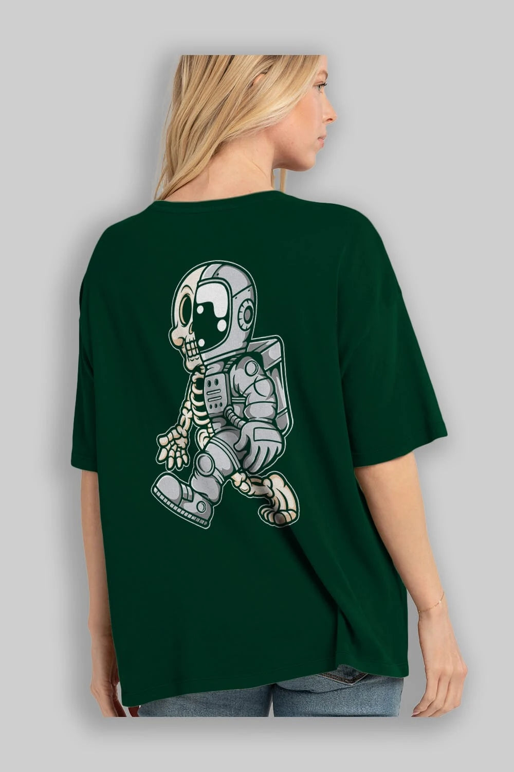 Astronaut Half Skull Arka Baskılı Oversize t-shirt Erkek Kadın Unisex