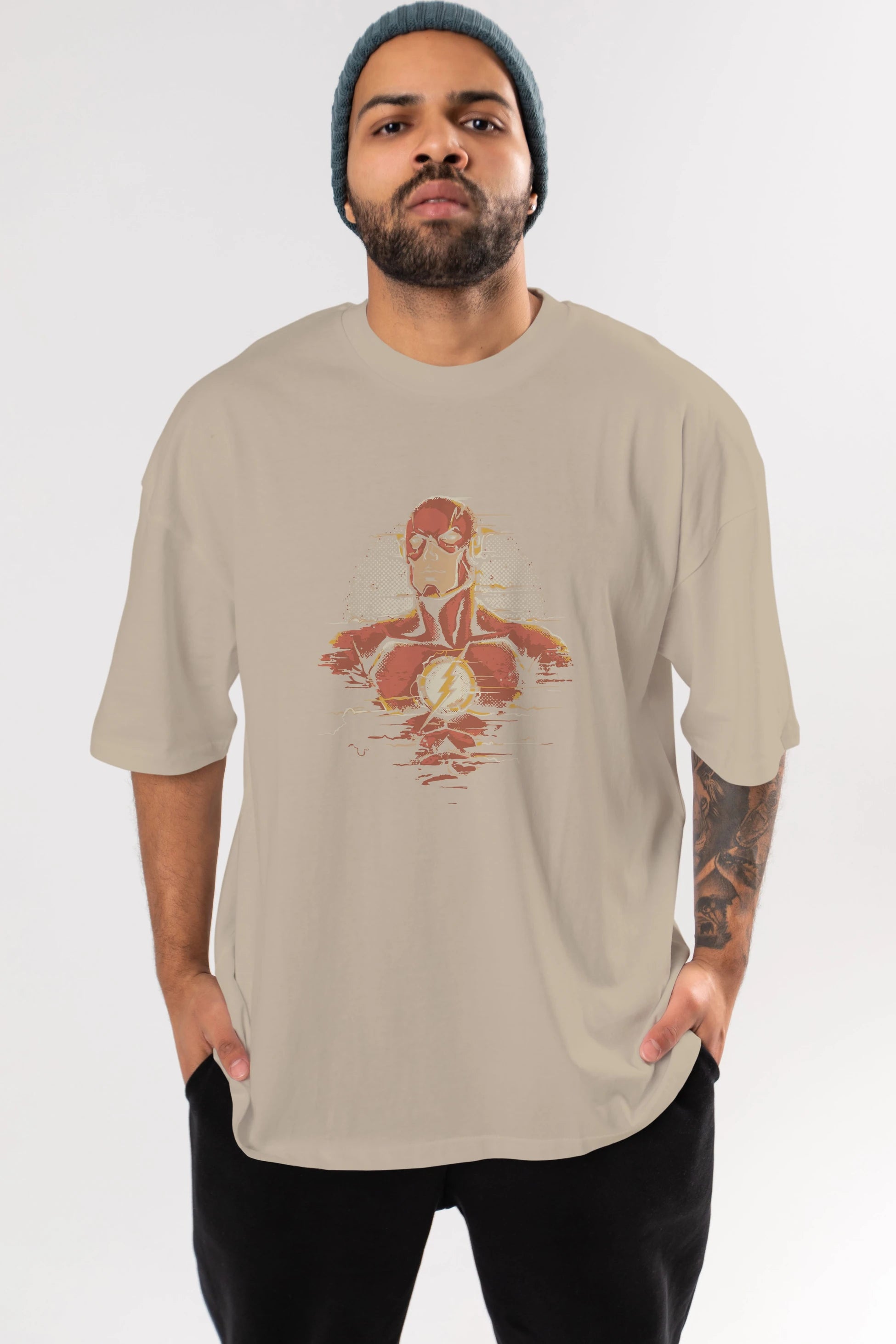 Flash Avengers Ön Baskılı Oversize t-shirt Erkek Kadın Unisex %100 Pamuk Bisiklet Yaka tişort