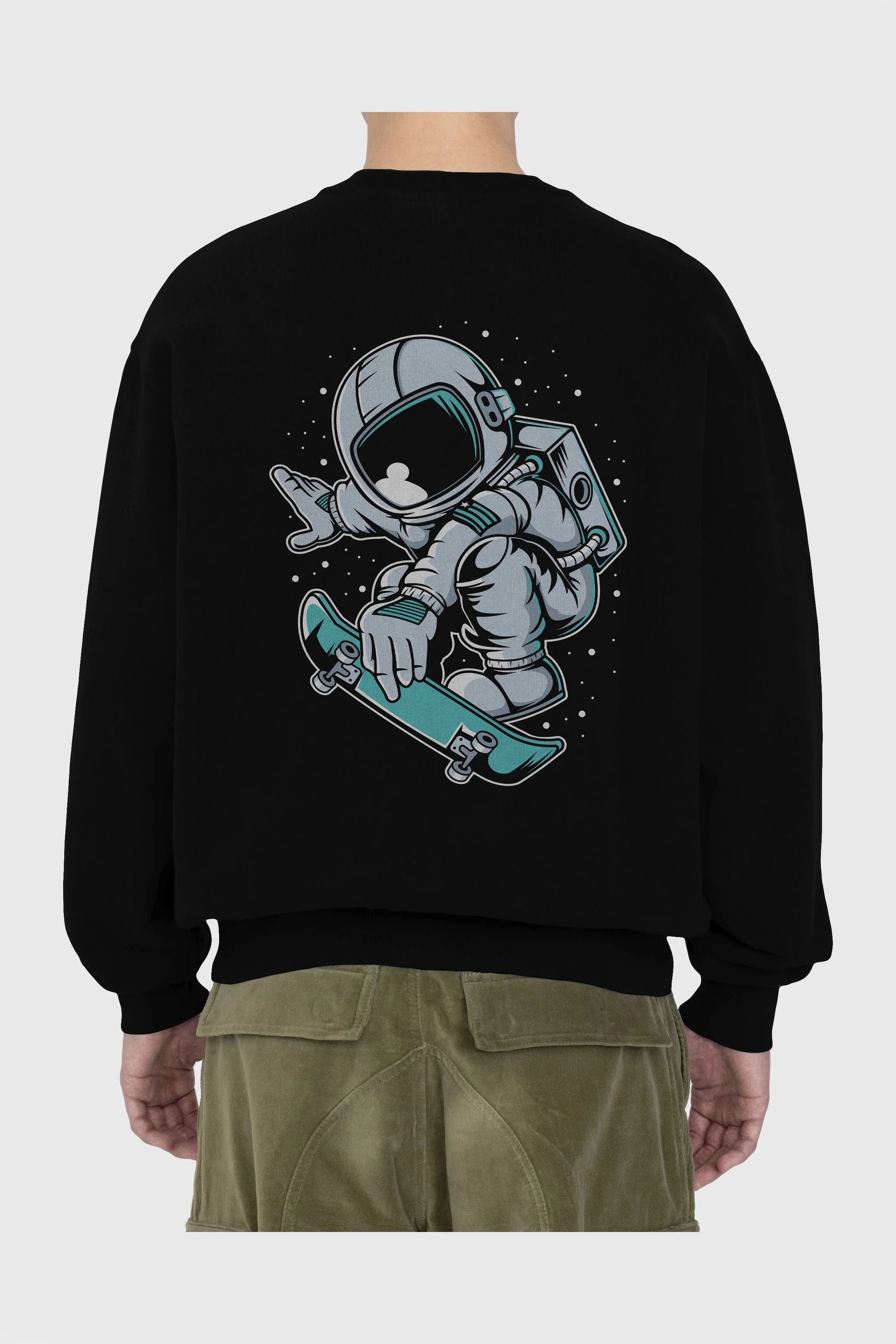 Astronaut Skateboard Jump Arka Baskılı Oversize Sweatshirt Erkek Kadın Unisex