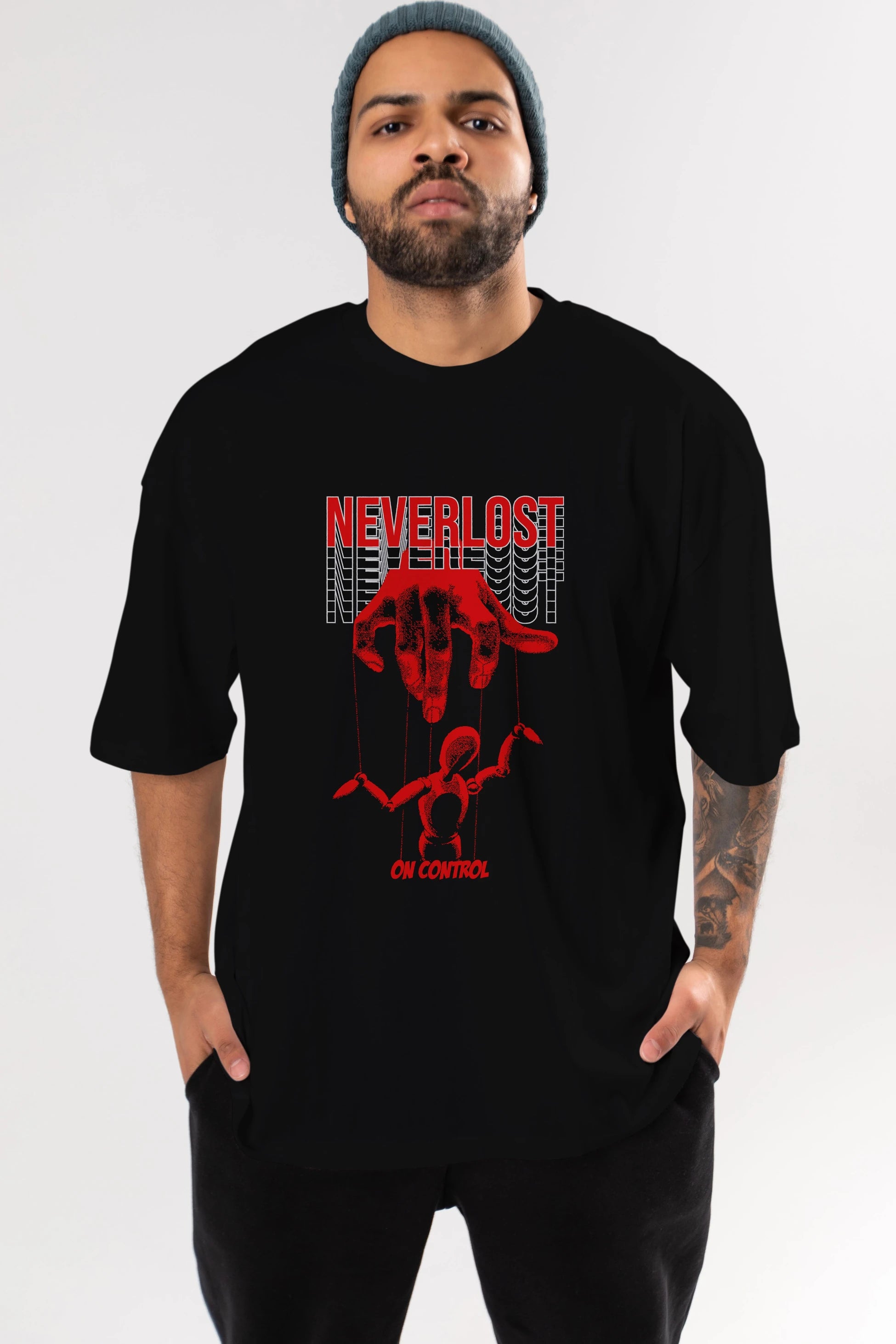 Neverlost on Control Ön Baskılı Oversize t-shirt Erkek Kadın Unisex