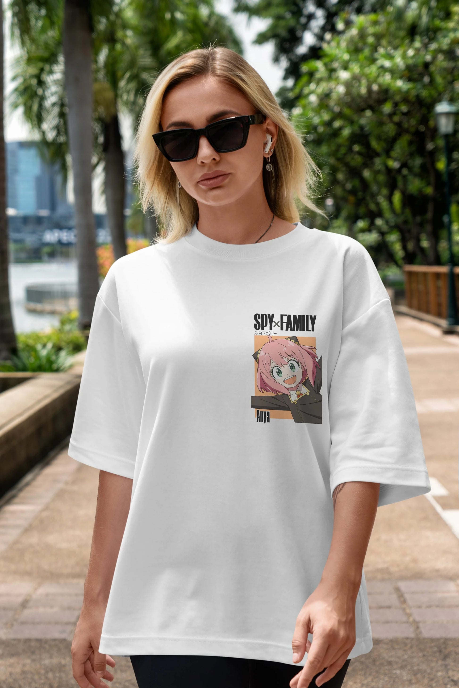 SPY X FAMILY Anya Ön Sol Baskılı Oversize t-shirt Erkek Kadın Unisex %100 Pamuk Bisiklet Yaka tişort
