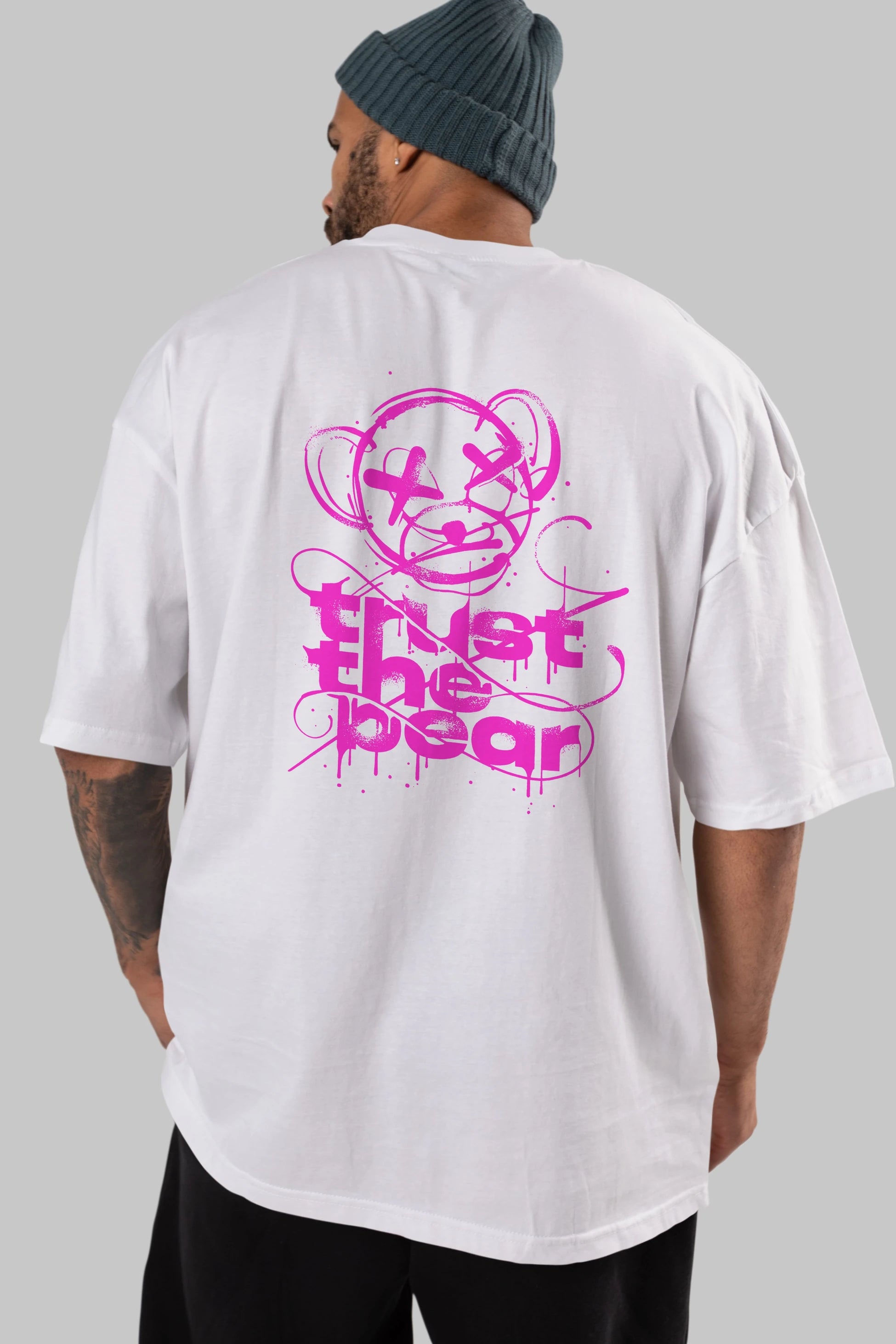 Trust The Bear 2 Arka Baskılı Oversize t-shirt Erkek Kadın Unisex