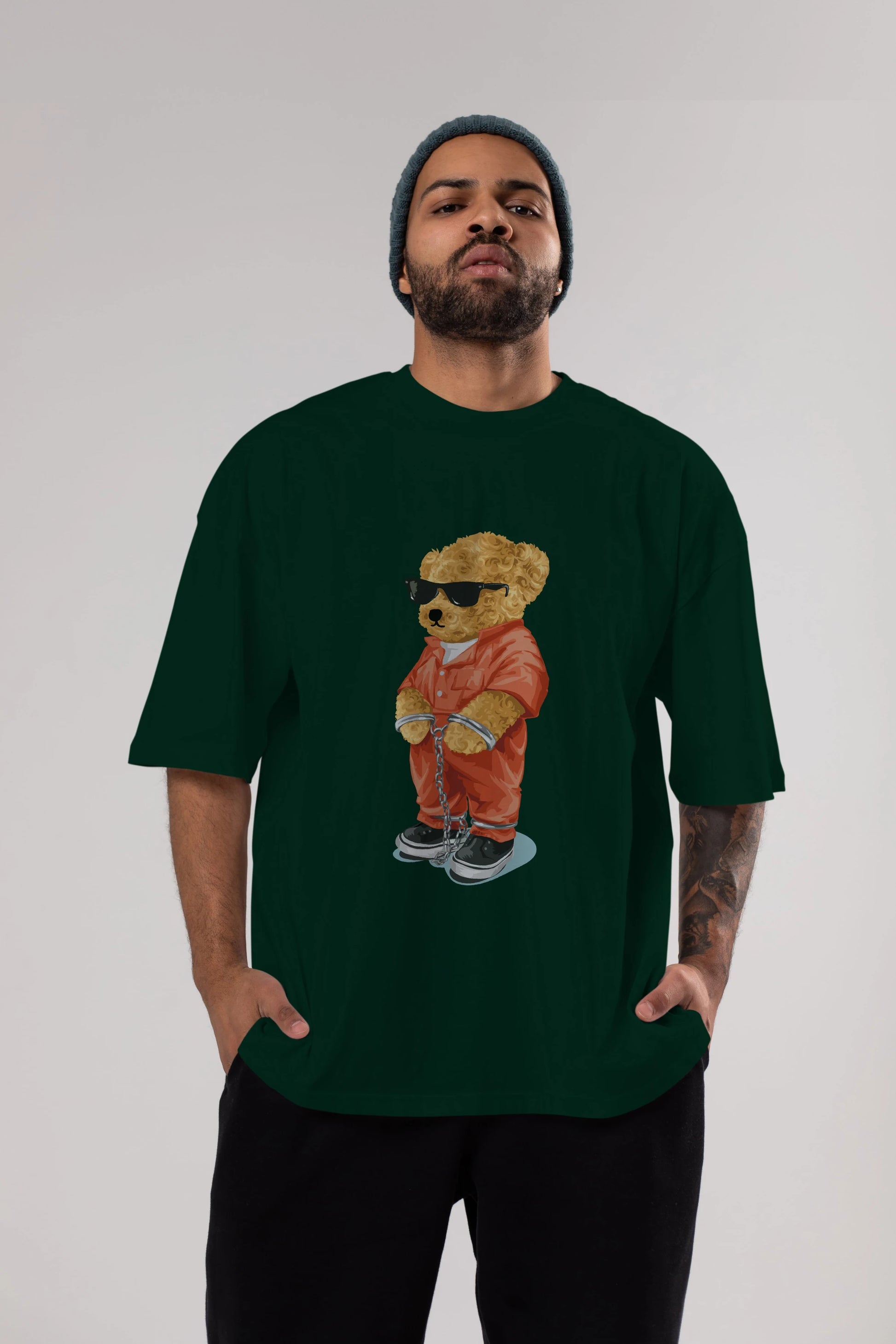 Teddy Bear Kodes Ön Baskılı Oversize t-shirt Erkek Kadın Unisex %100 Pamuk