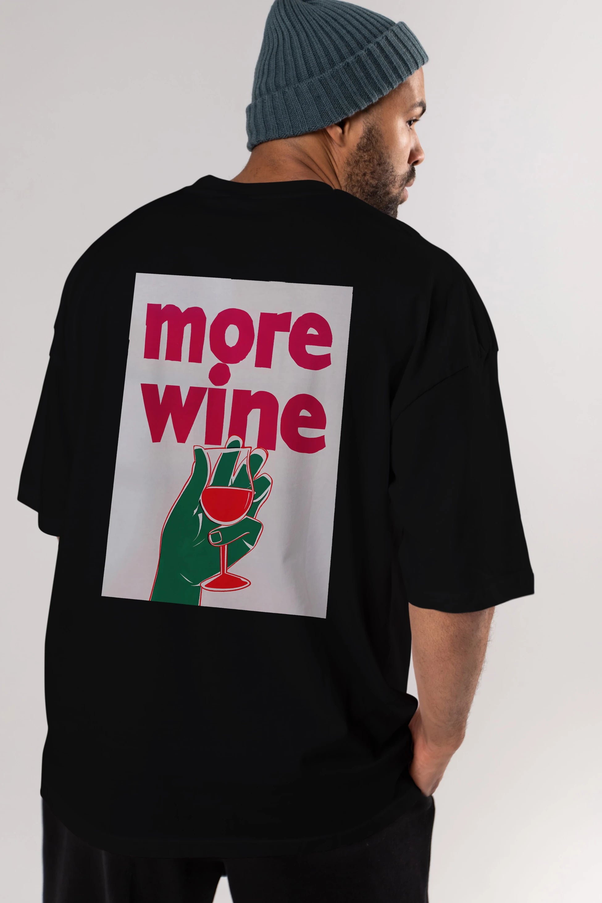 More Wine 3 Arka Baskılı Oversize t-shirt Erkek Kadın Unisex %100 Pamuk Bisiklet Yaka tişort