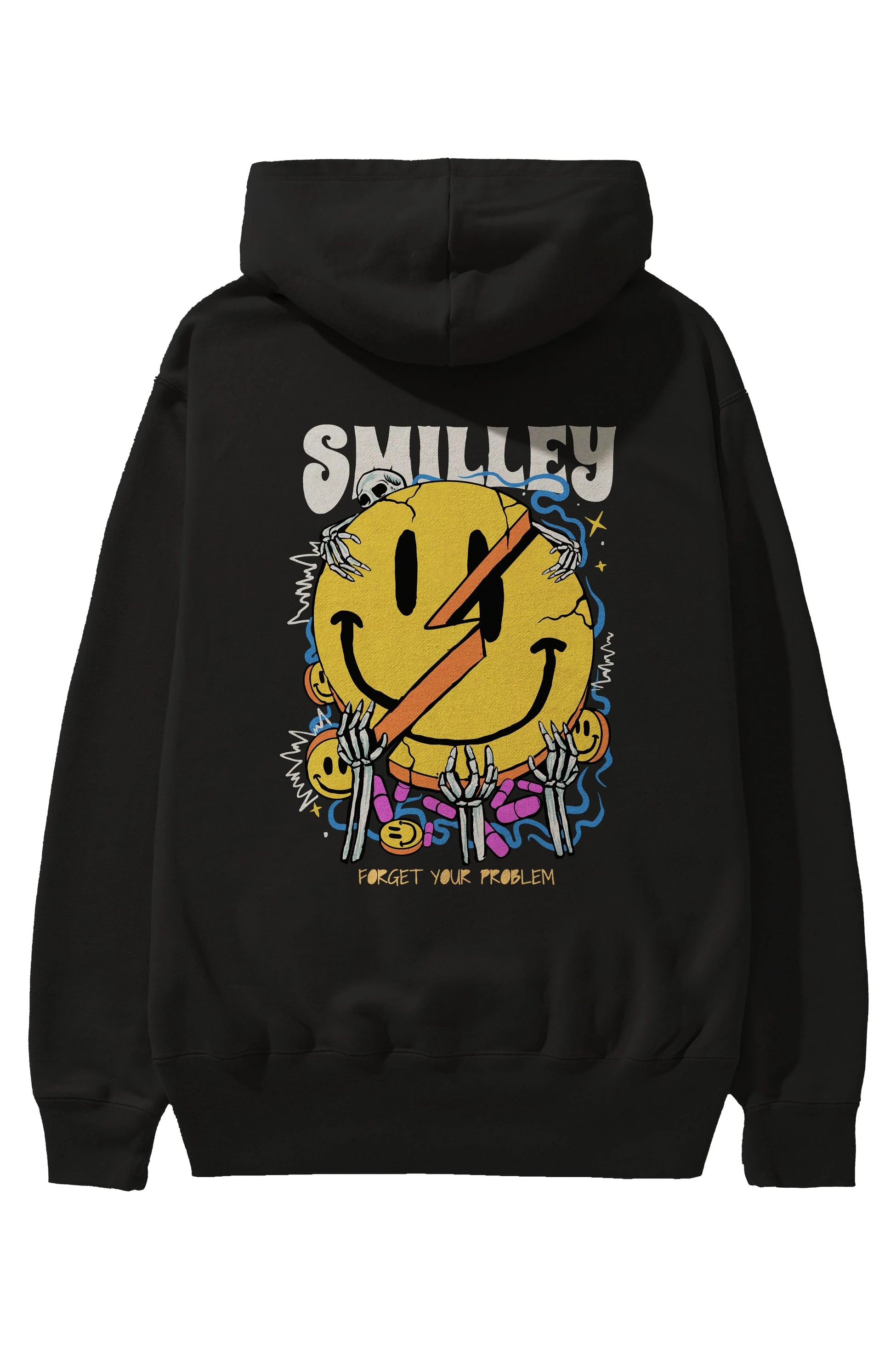Smilley Streetwear Arka Baskılı Hoodie Oversize Kapüşonlu Sweatshirt Erkek Kadın Unisex
