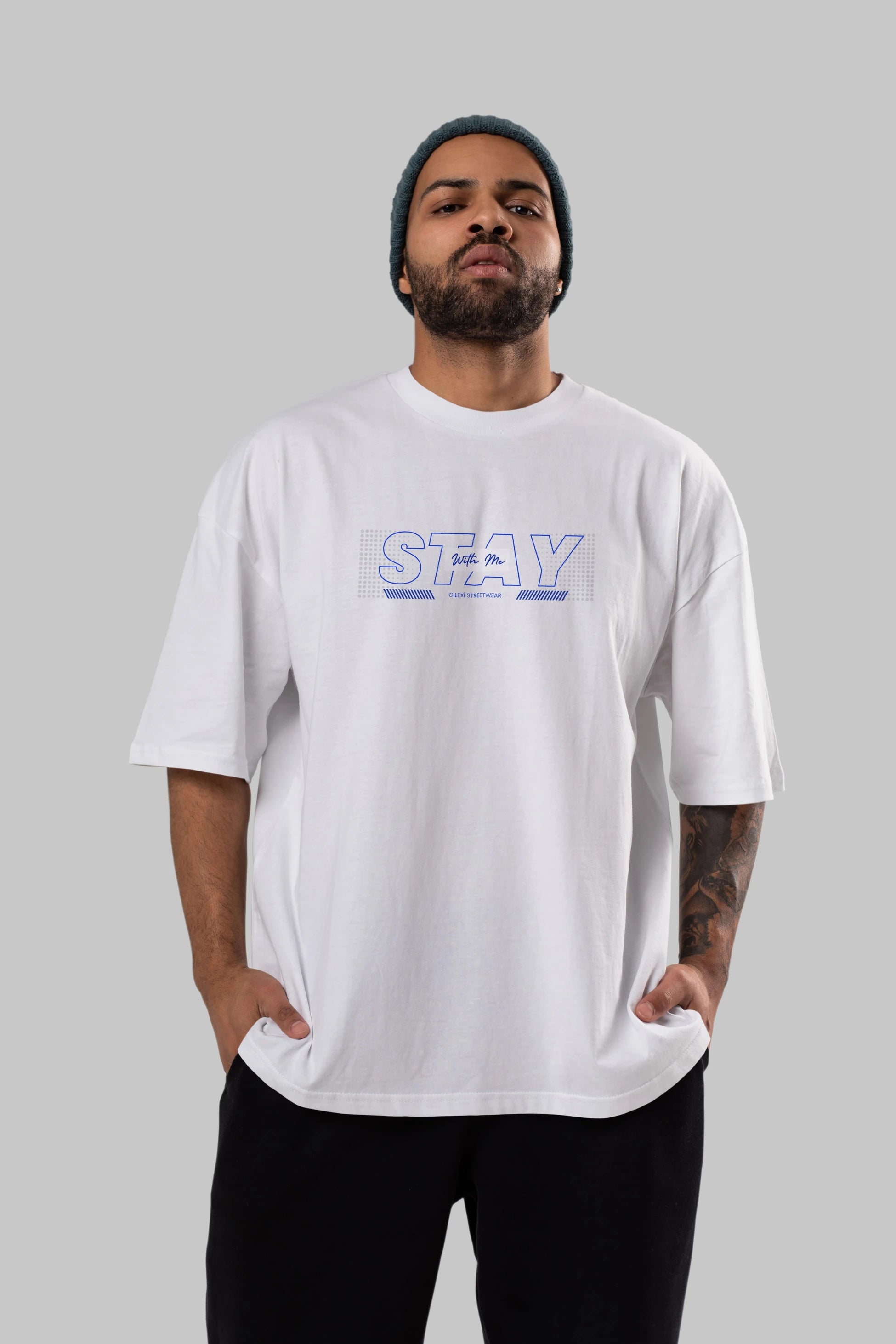 Stay with Me Yazılı Ön Baskılı Oversize t-shirt Erkek Kadın Unisex