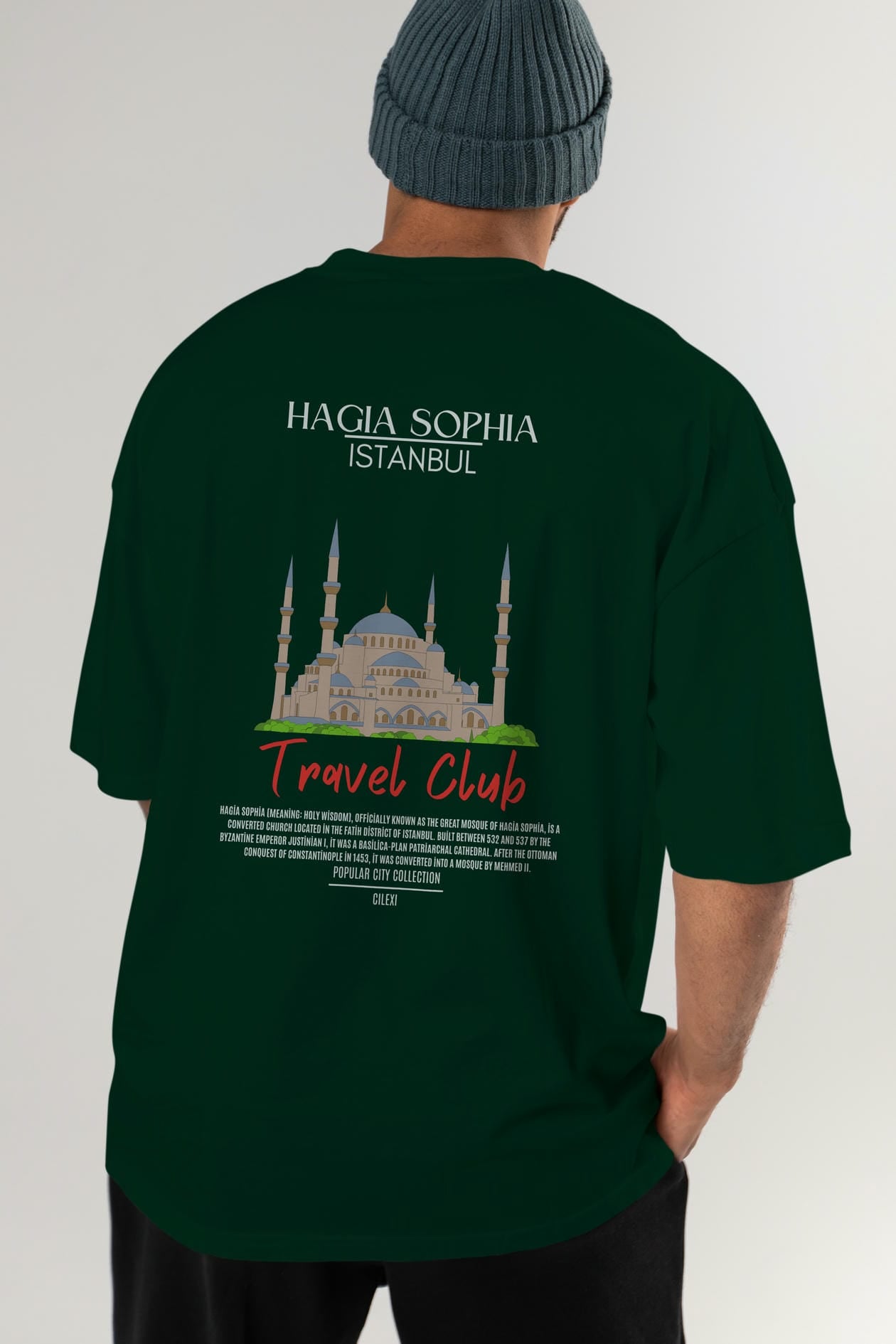 Hagia Sophia İstanbul Arka Baskılı Oversize t-shirt Erkek Kadın Pamuk Bisiklet Yaka tişort