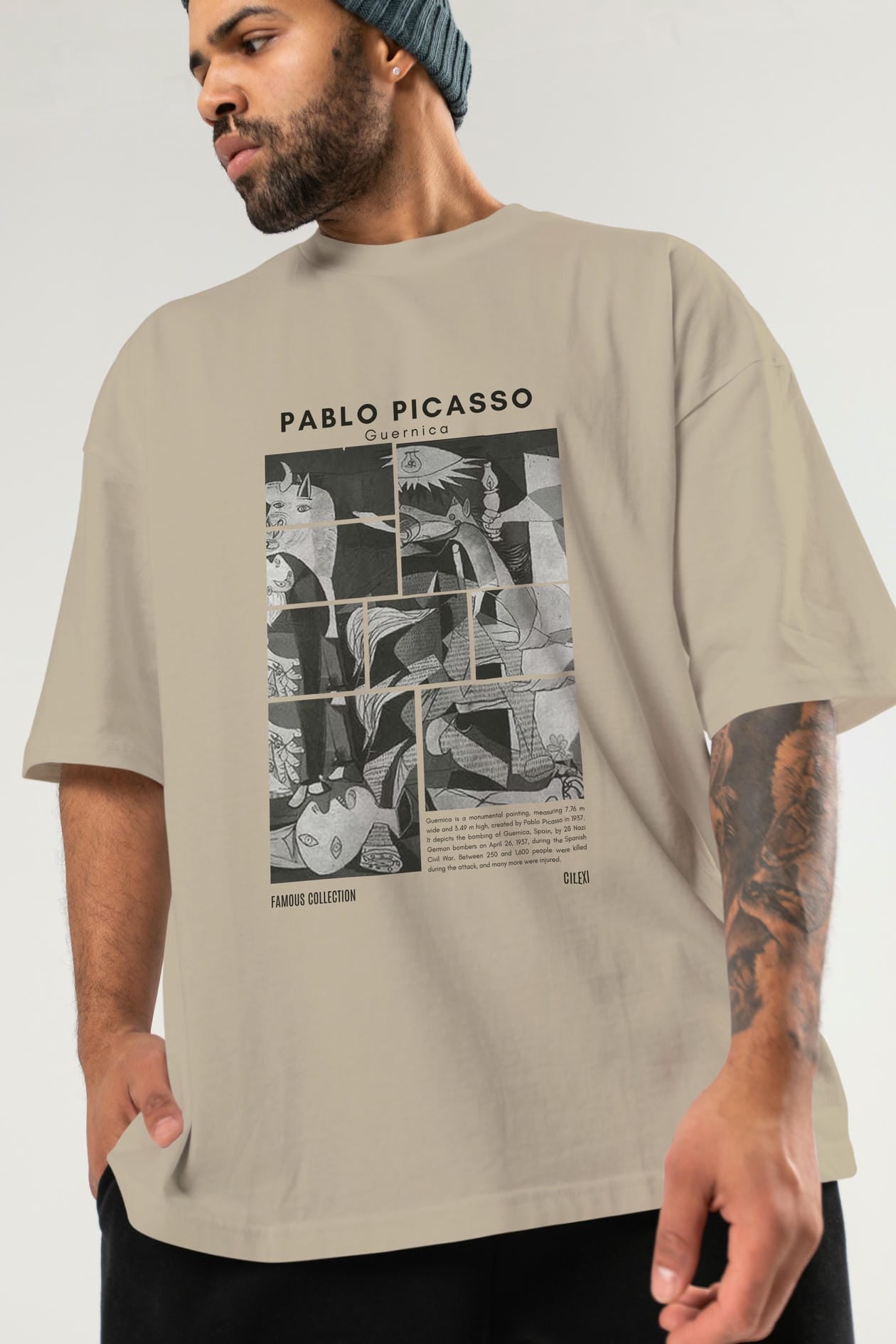 Pablo Picasso Guernica ön Baskılı Oversize t-shirt Erkek Kadın Bisiklet Yaka Pamuk tişort