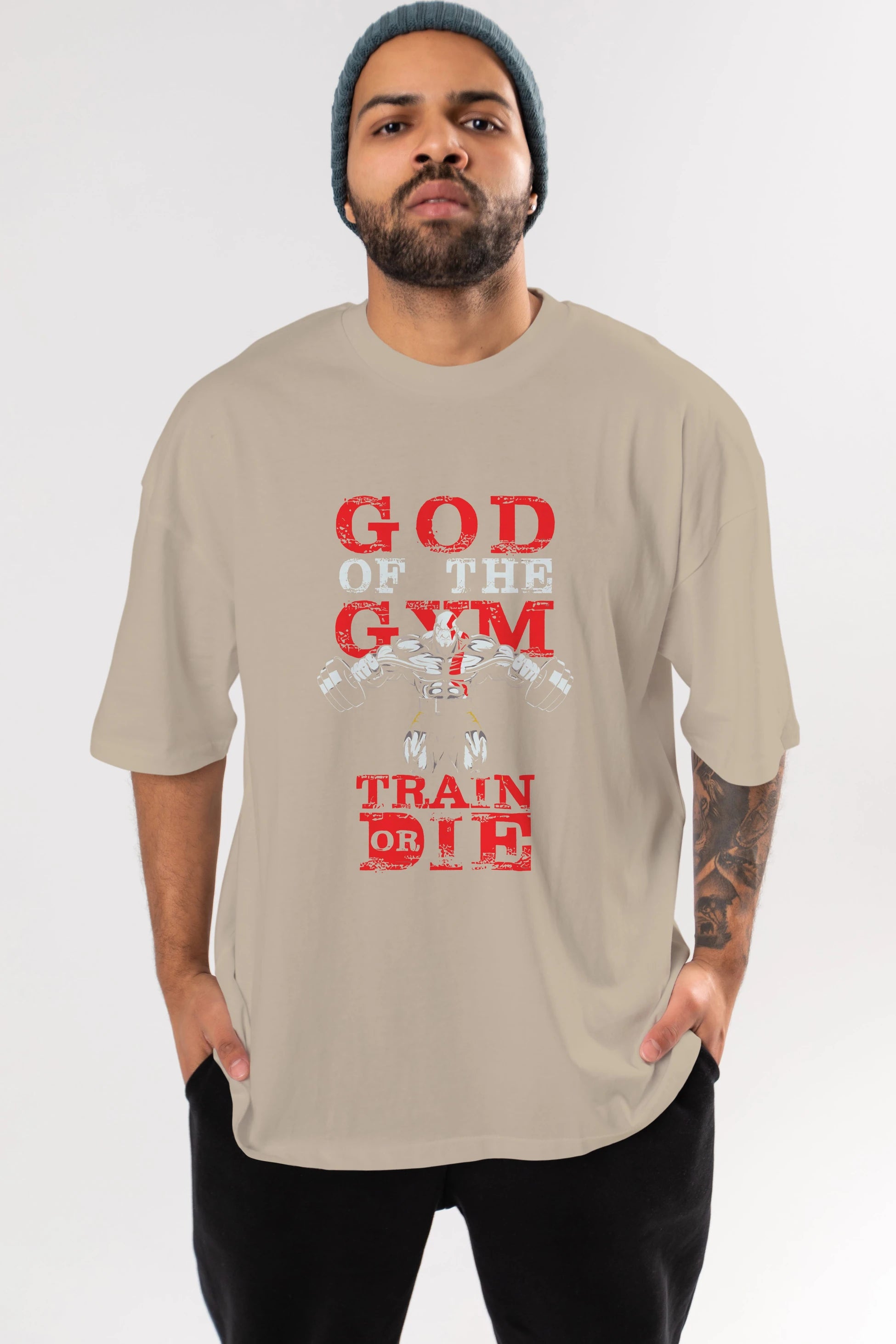 God of The GYM Ön Baskılı Oversize t-shirt Erkek Kadın Unisex %100 Pamuk Bisiklet Yaka tişort