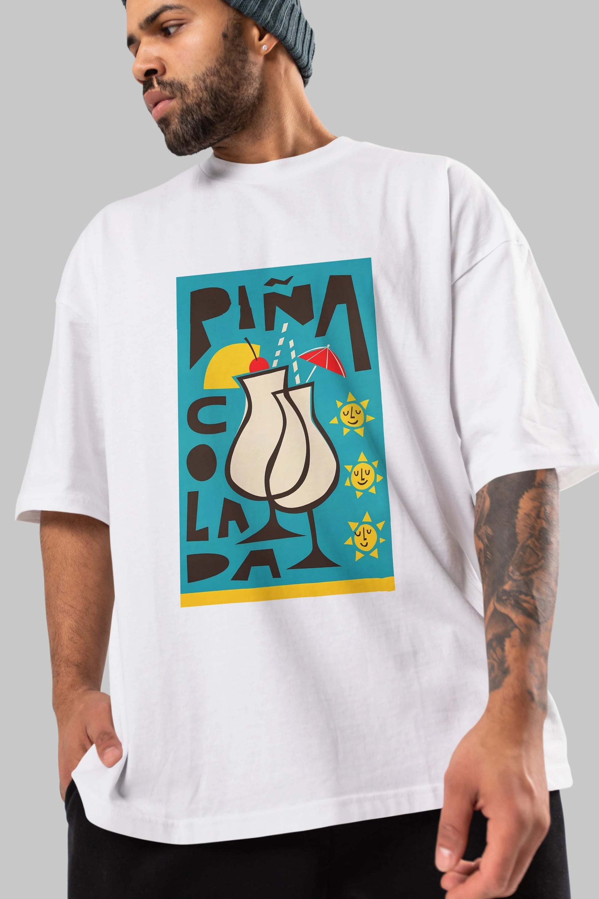 Pina Colada 4 Ön Baskılı Oversize t-shirt Erkek Kadın Unisex %100 Pamuk Bisiklet Yaka tişort