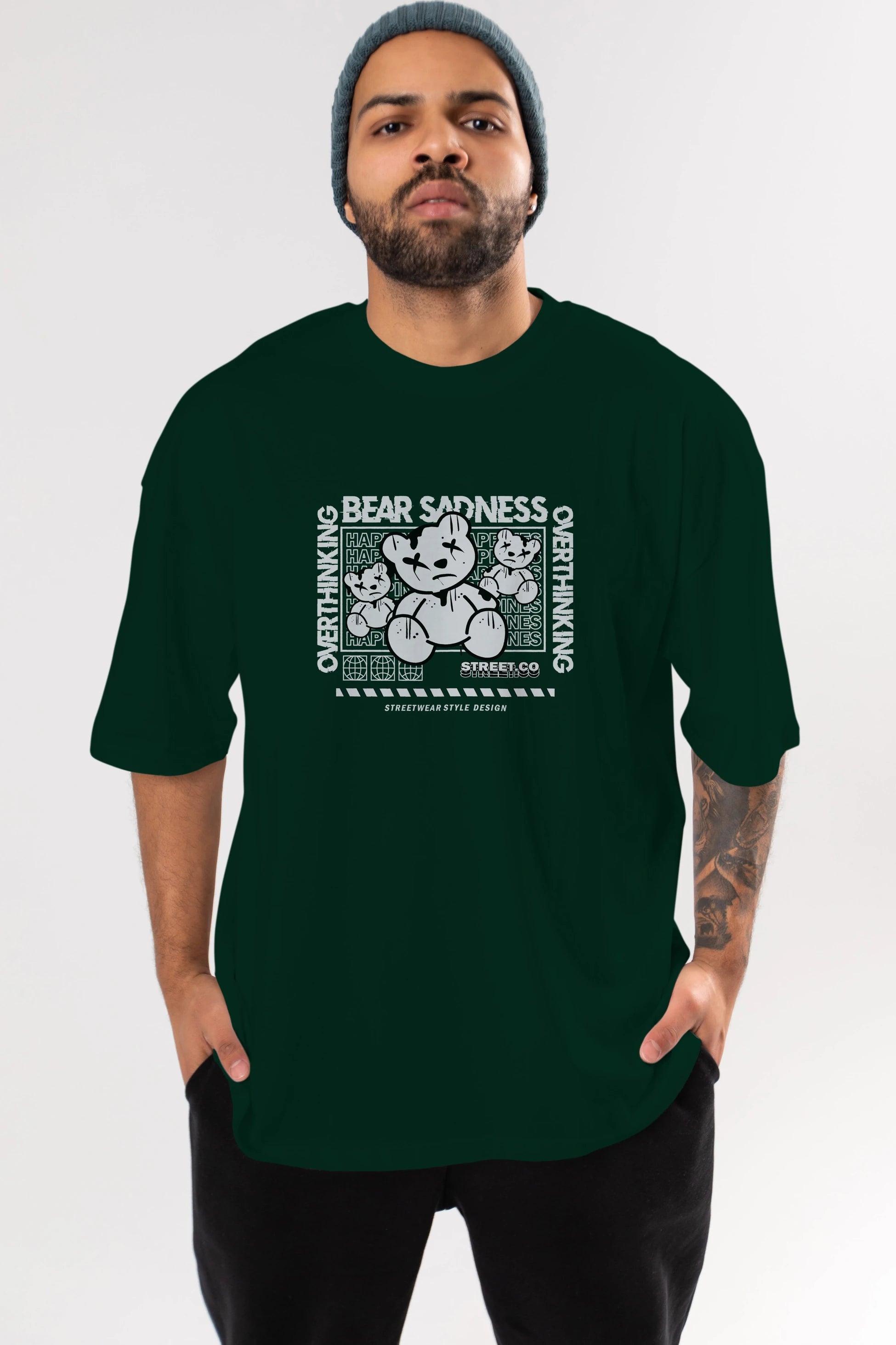 Bear Sadness 2 Ön Baskılı Oversize t-shirt Erkek Kadın Unisex