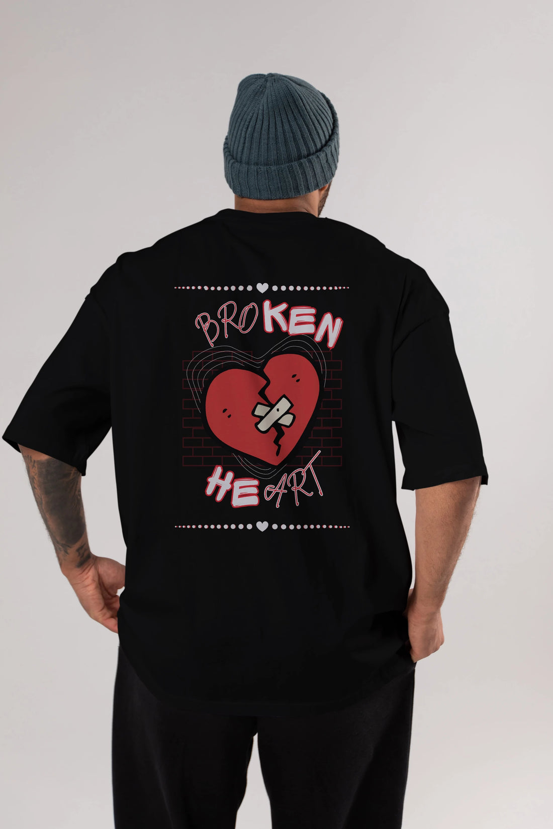 Broken Heart Yazılı Arka Baskılı Oversize t-shirt Erkek Kadın Unisex