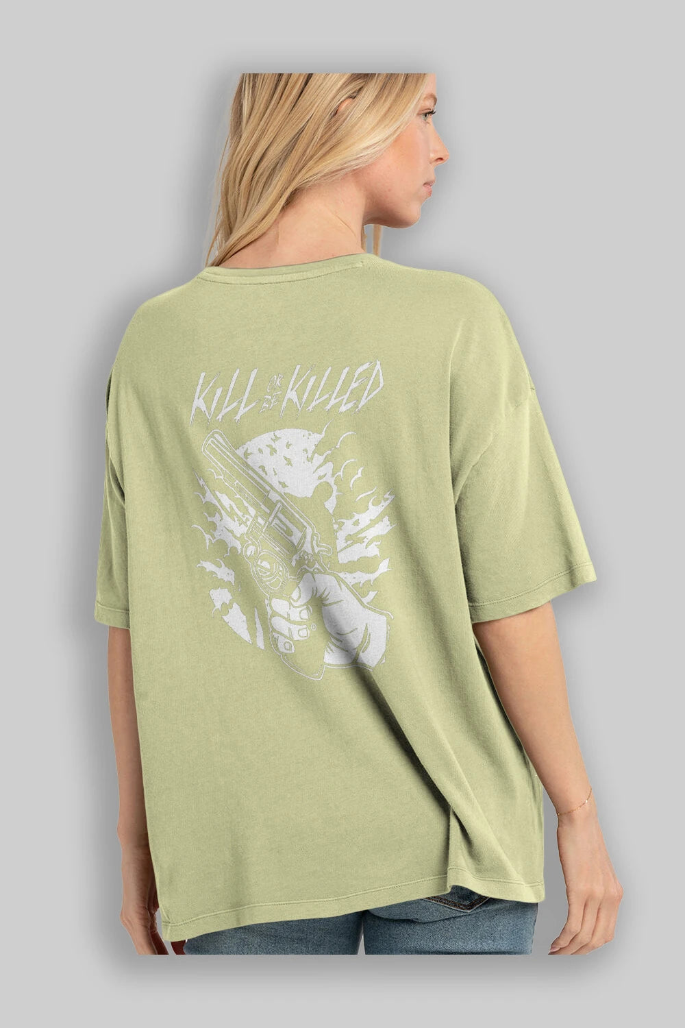 Zombie Shooter Arka Baskılı Oversize t-shirt Erkek Kadın Unisex %100 Pamuk