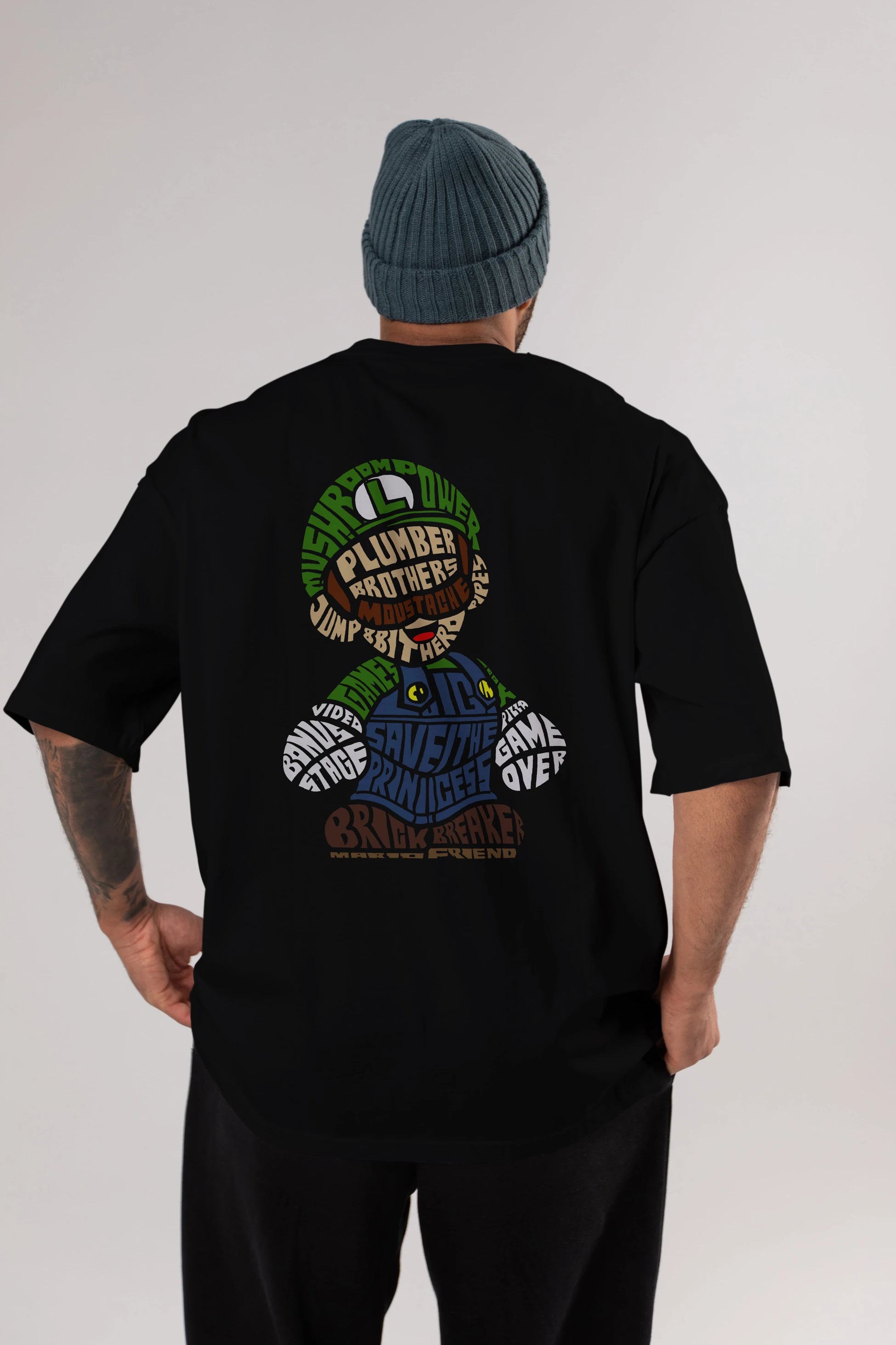 Plumber Brothers Arka Baskılı Oversize t-shirt %100 pamuk Erkek Kadın Unisex