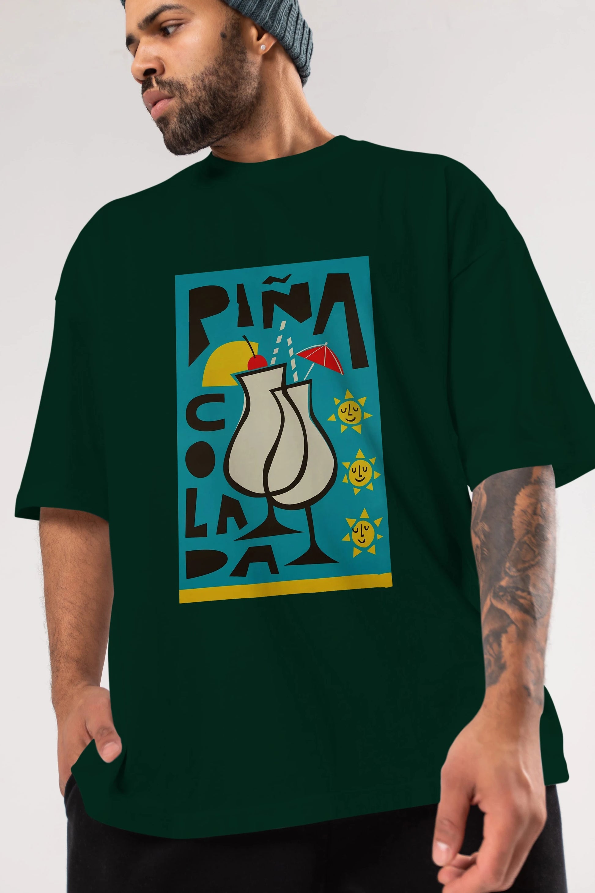 Pina Colada 4 Ön Baskılı Oversize t-shirt Erkek Kadın Unisex %100 Pamuk Bisiklet Yaka tişort