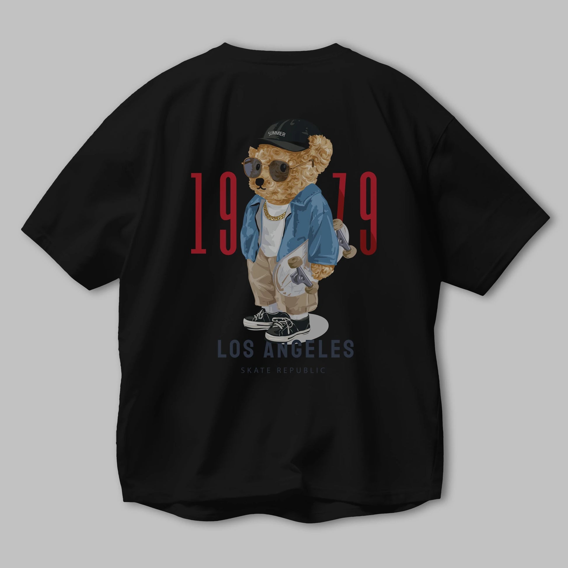 Teddy Bear Los Angeles Arka Baskılı Oversize t-shirt Erkek Kadın Unisex %100 Pamuk