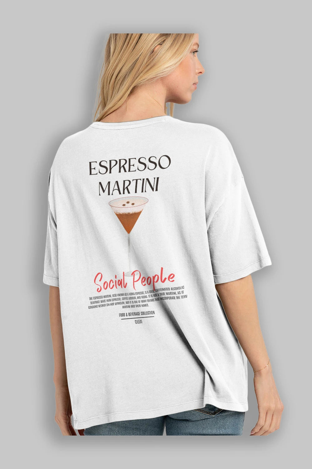Espresso Martını Kokteyl Serisi Baskılı Oversize t-shirt Erkek Kadın Unisex %100 Pamuk Bisiklet Yaka tişort