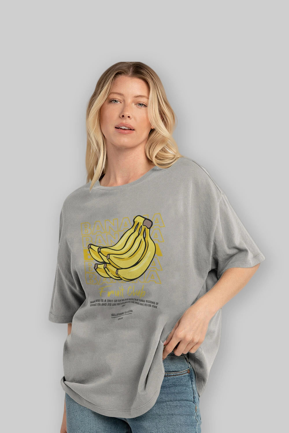 Banana Ön Baskılı Oversize t-shirt Erkek Kadın Pamuk Bisiklet Yaka tişort