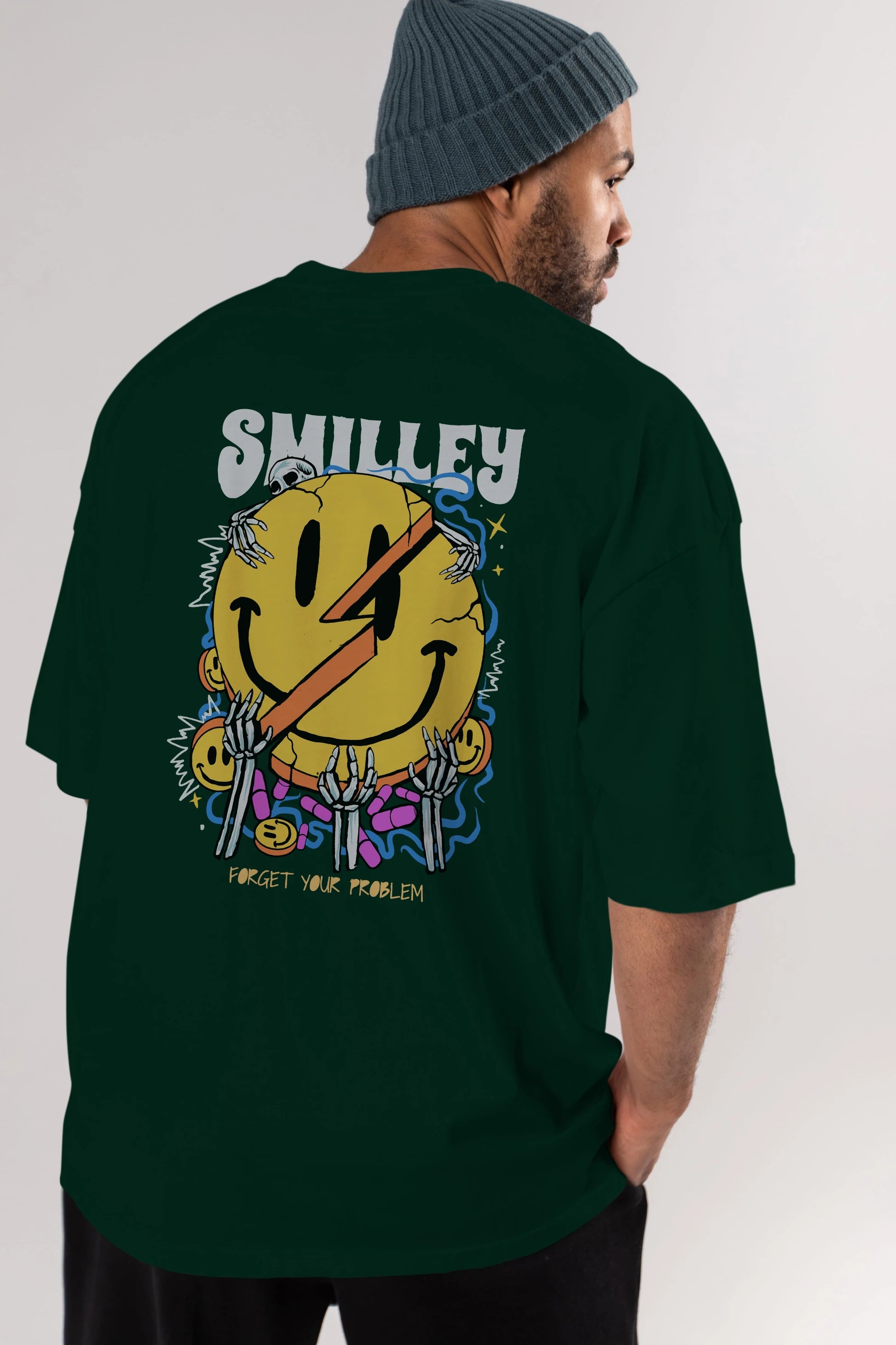 Smilley Streetwear Arka Baskılı Oversize t-shirt Erkek Kadın Unisex