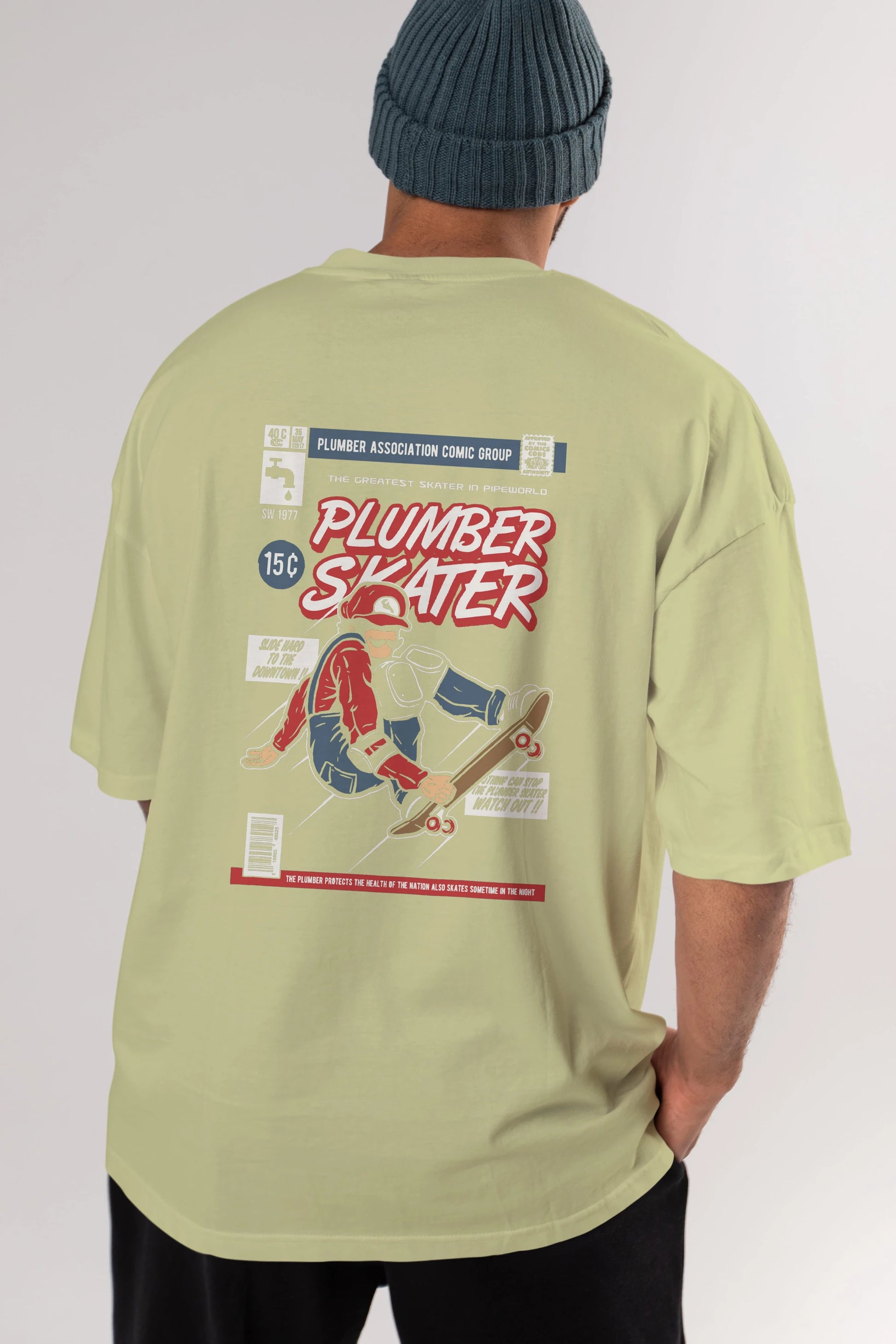 Plumber Skater Arka Baskılı Oversize t-shirt Erkek Kadın Unisex %100 Pamuk
