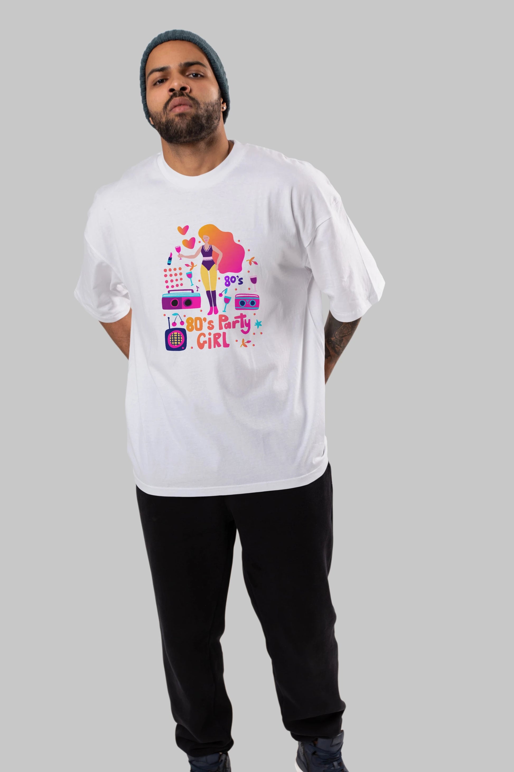 Retro Girl Party Ön Baskılı Oversize t-shirt Erkek Kadın Unisex