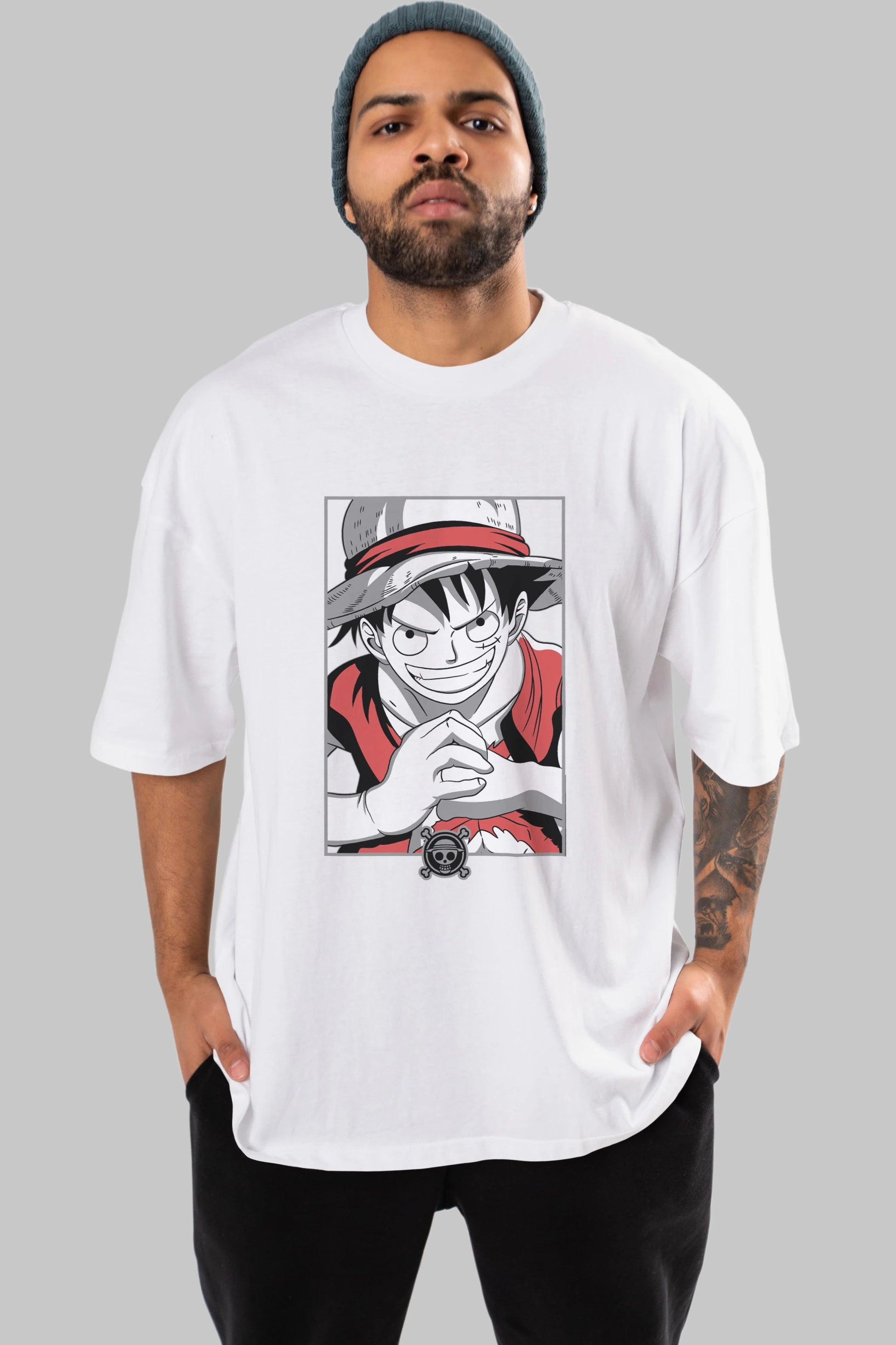 LUFF D. MONKEY OnePiece Anime Ön Baskılı Oversize t-shirt %100 pamuk Erkek Kadın Unisex